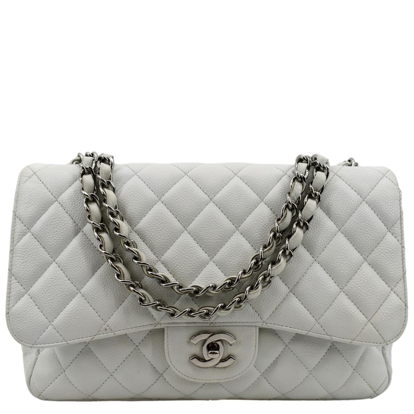 Chanel Classic Jumbo Flap Caviar - Leather White Travel Bag