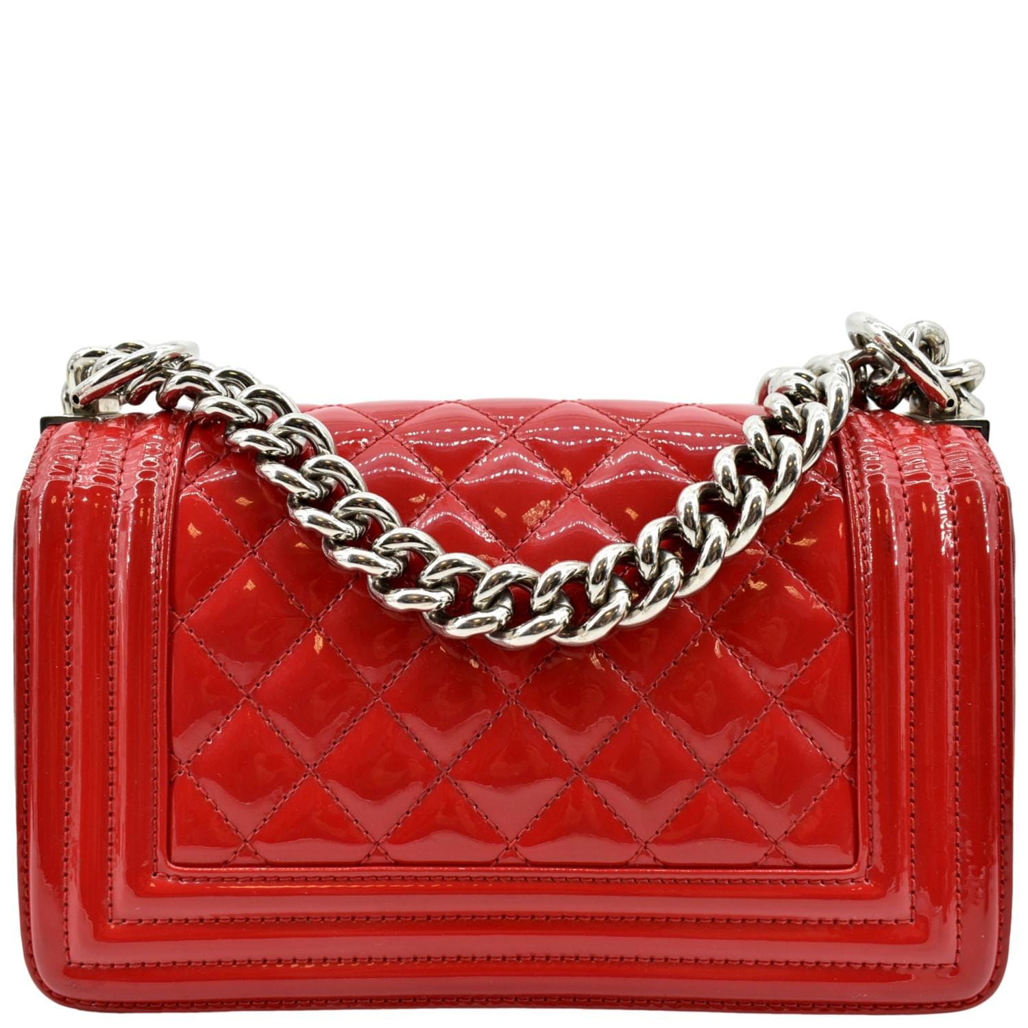 Chanel Boy Flap Quilted Patent Leather Red Travel Bag