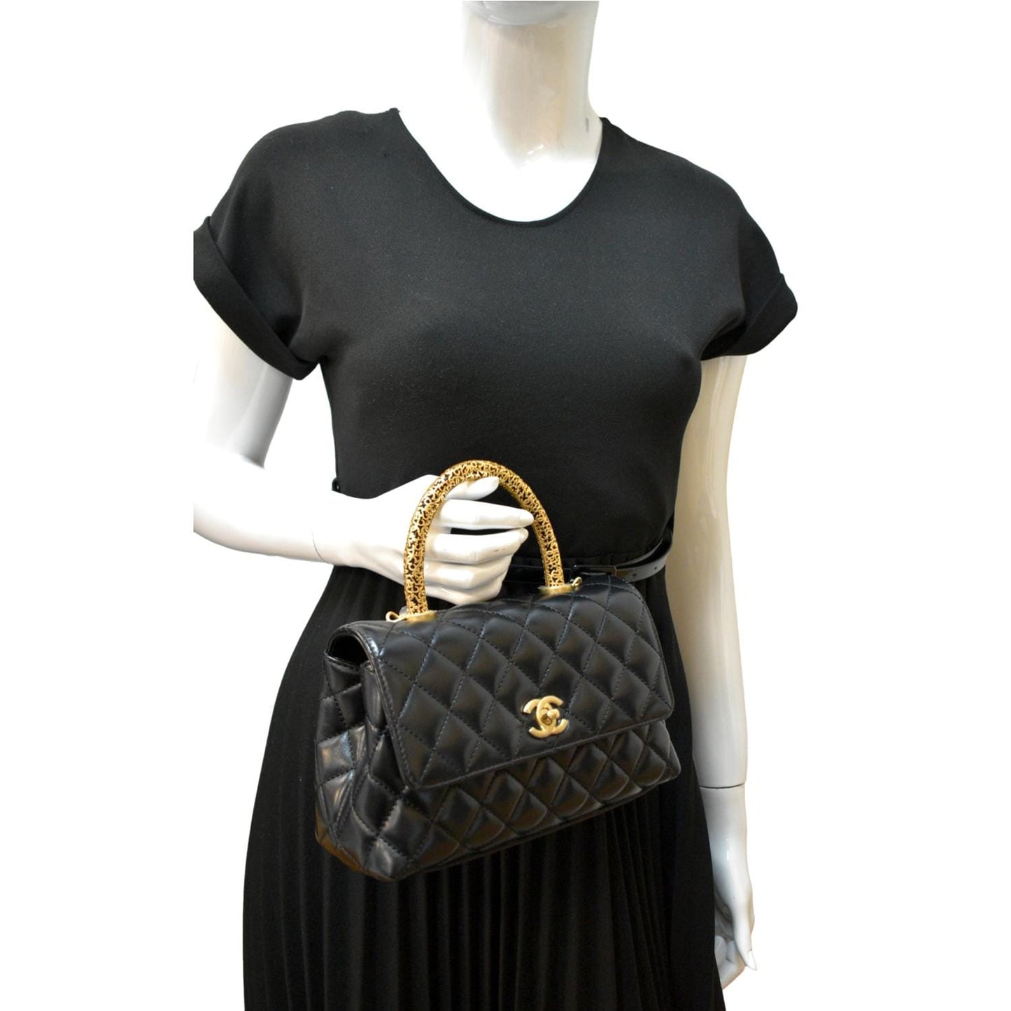 Chanel Coco Top g Leather Lambskin Black Travel Bag