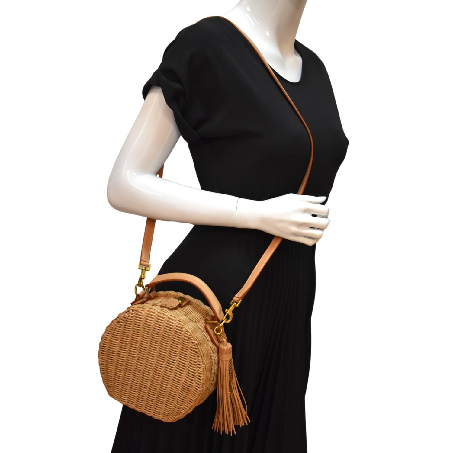 YSL Saint Laurent Saint Mica Wicker Crossbody Bag Leather Beige