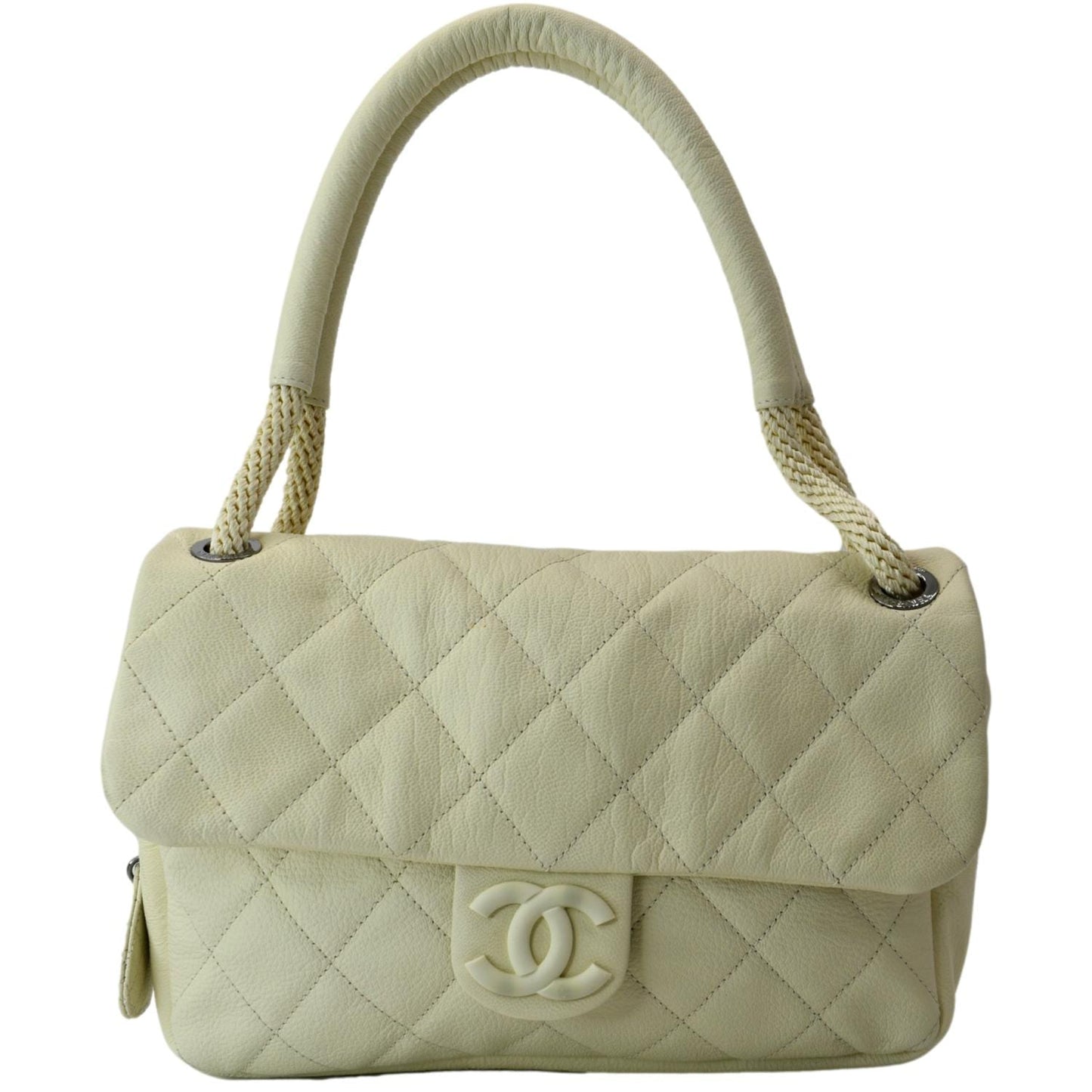 Chanel Rope Handle Flap Chevre Leather White Travel Bag