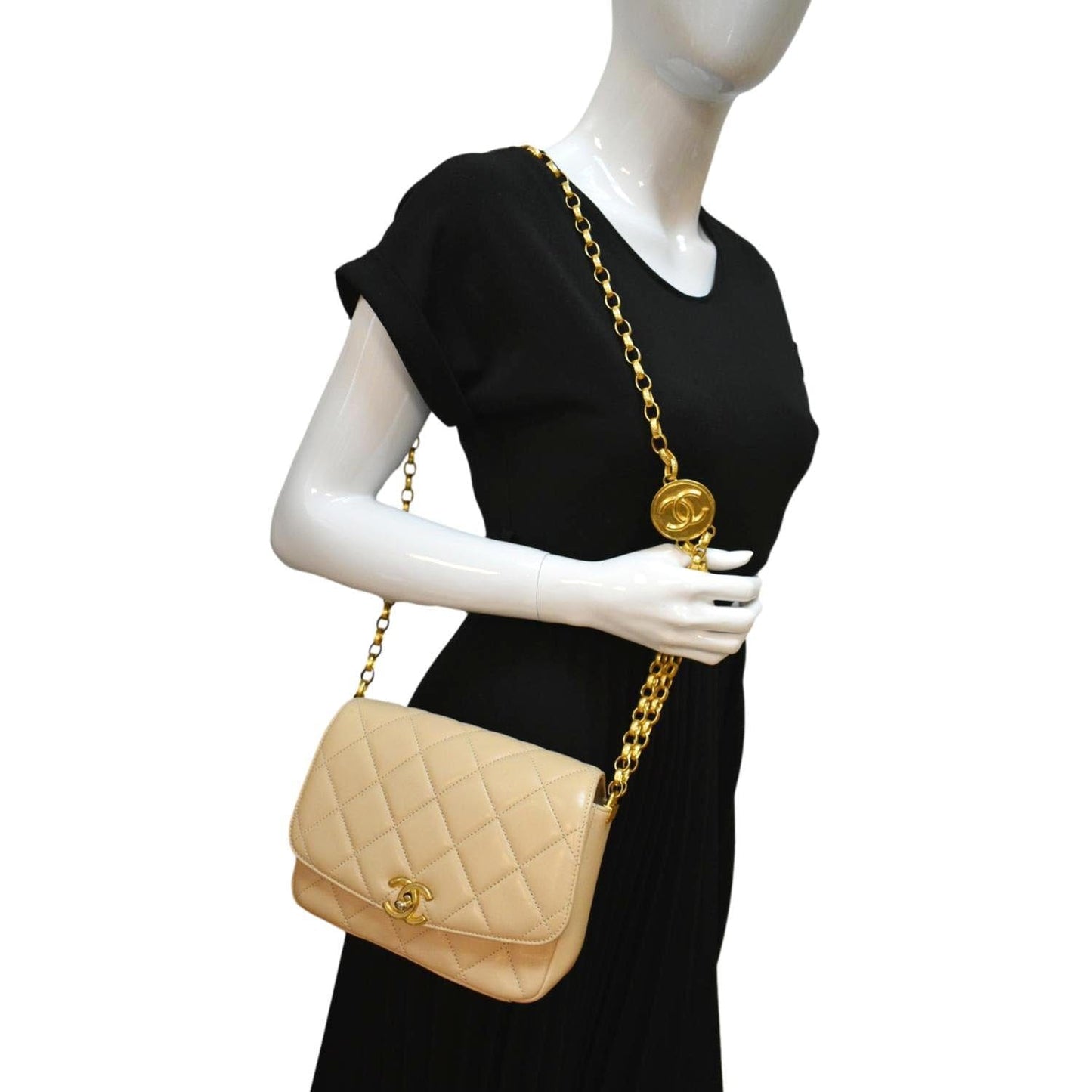 Chanel CC Charm Flap Leather Lambskin Beige Key Chain