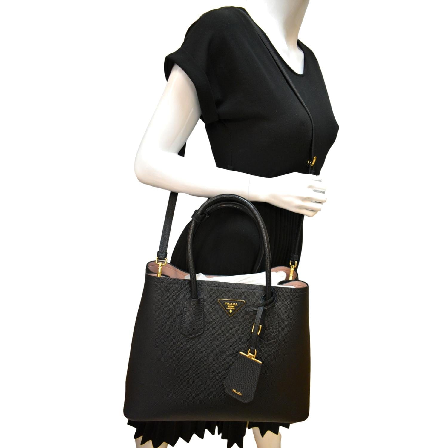 Double Saffiano Crossbody Bag Leather Black