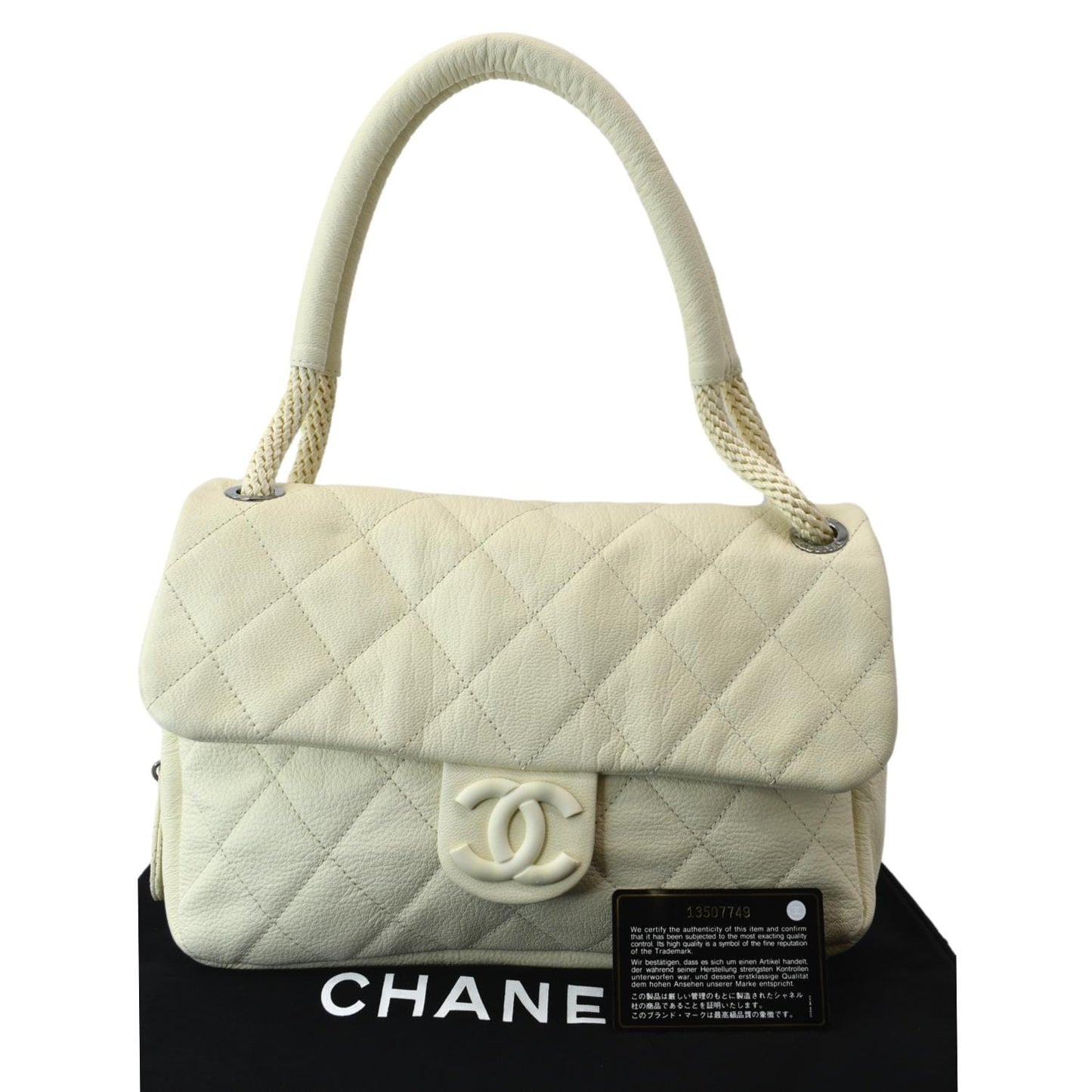 Chanel Rope Handle Flap Chevre Leather White Travel Bag