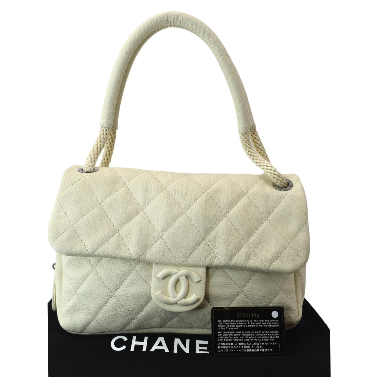 Chanel Rope Handle Flap Chevre Leather White Travel Bag