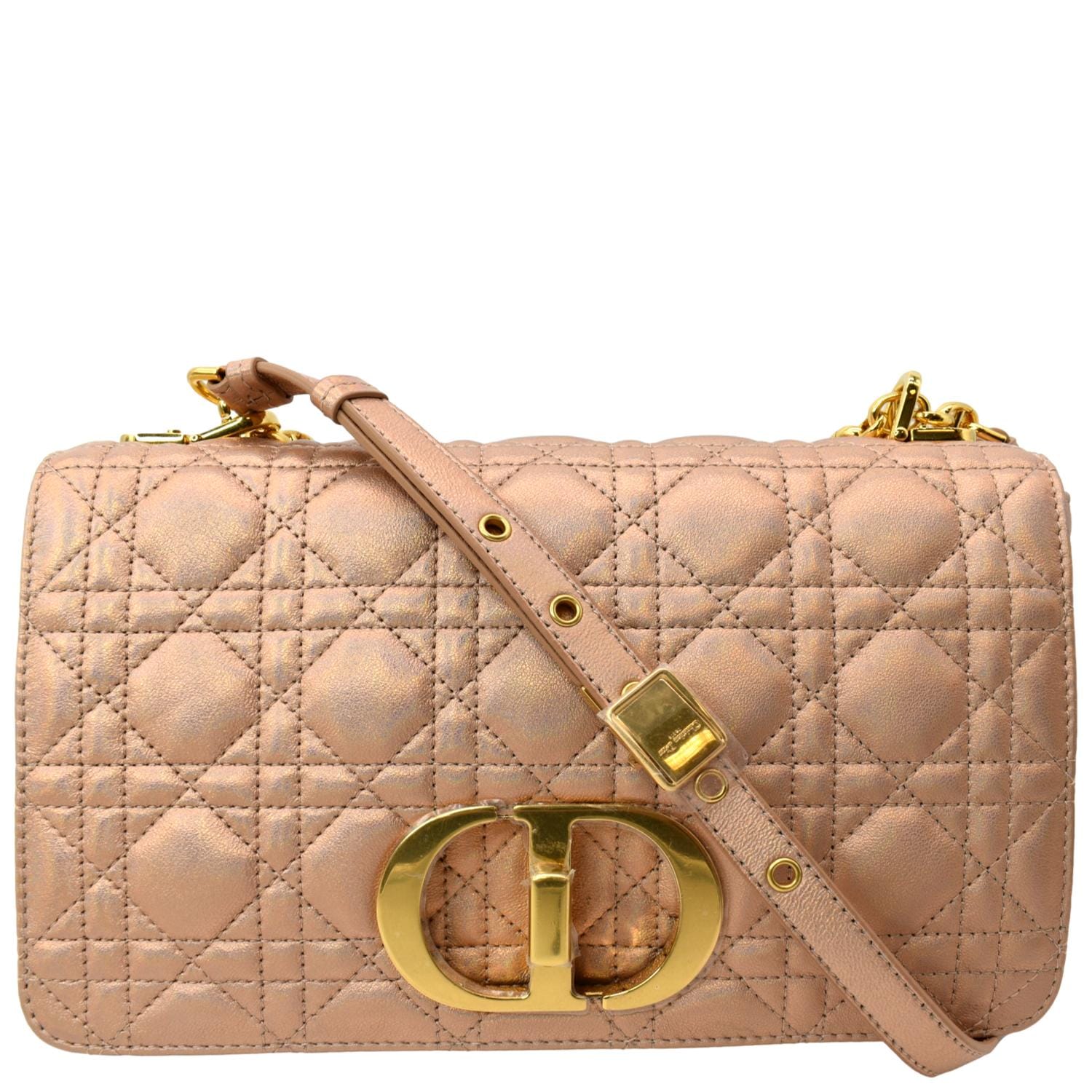 Dior Caro Iridescent Shoulder Bag Metallic Leather Pink