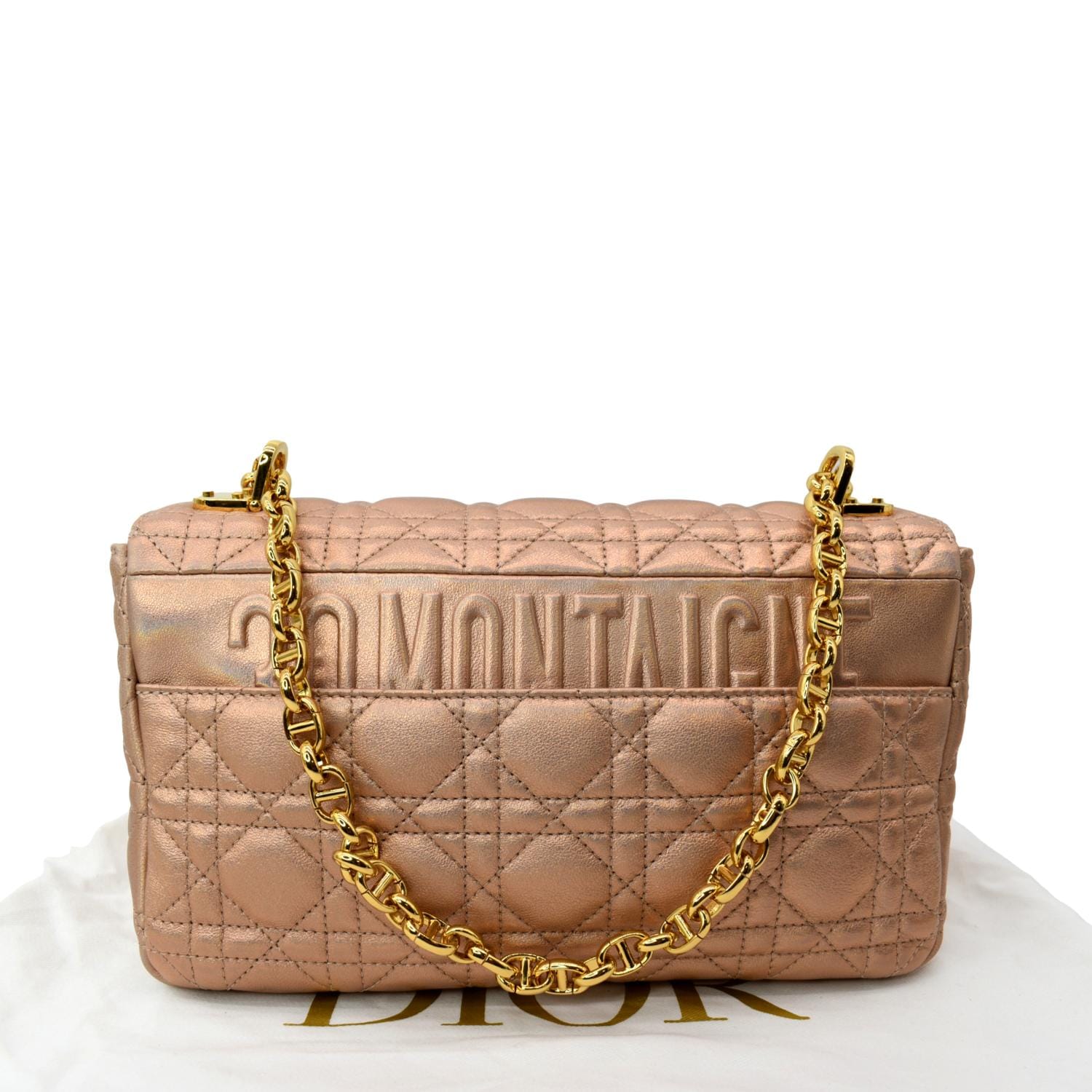 Dior Caro Iridescent Shoulder Bag Metallic Leather Pink