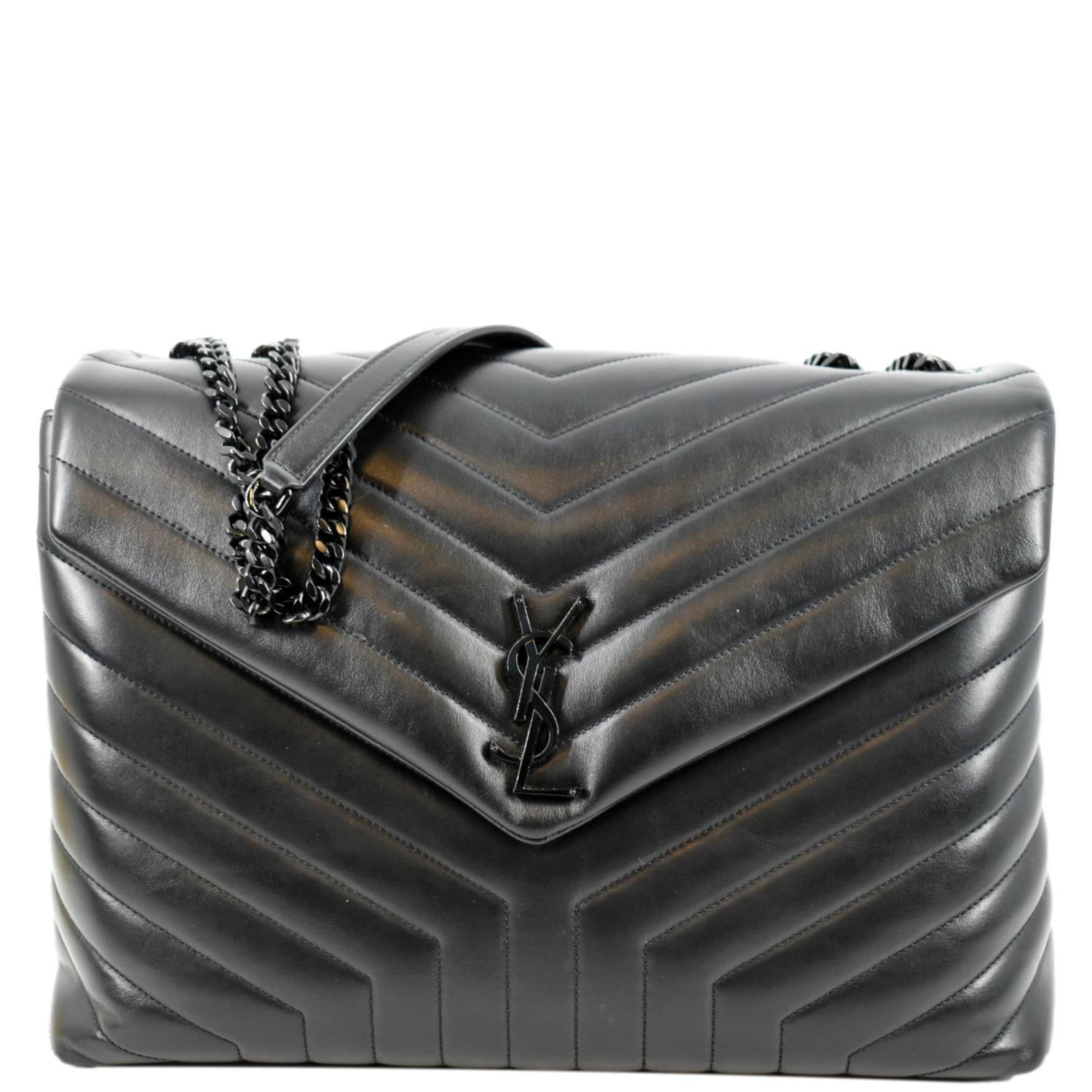 YSL Saint Laurent Yves Loulou Shoulder Bag Leather Matelasse Black Laurent Loulou Large