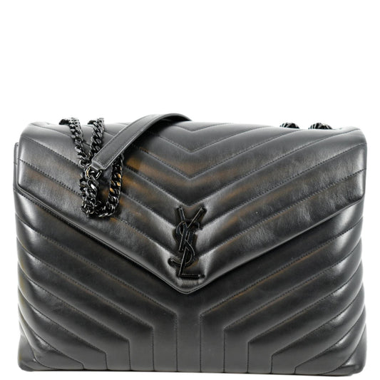 YSL Saint Laurent Yves Loulou Shoulder Bag Leather Matelasse Black Laurent Loulou Large