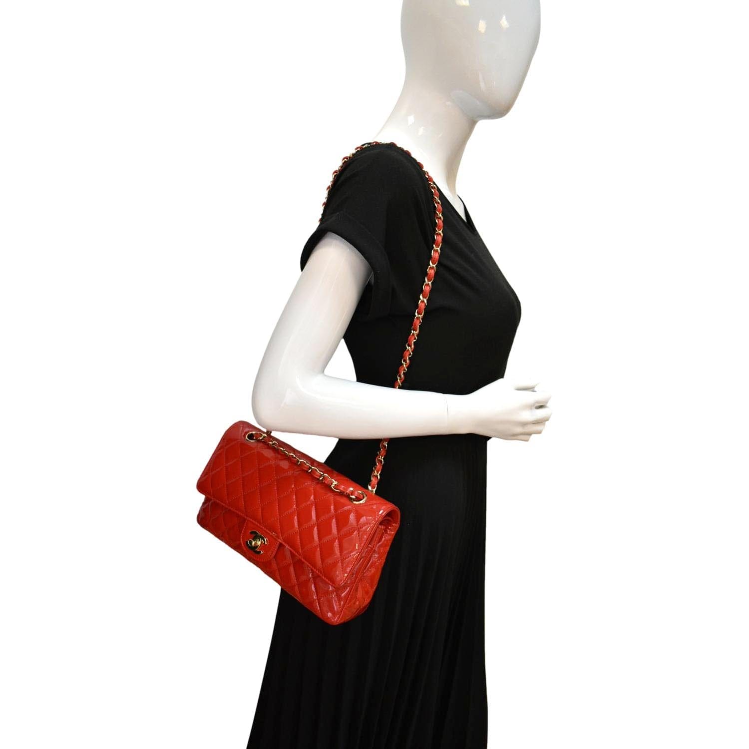 Chanel Classic Double Flap Patent Leather Red Travel Bag