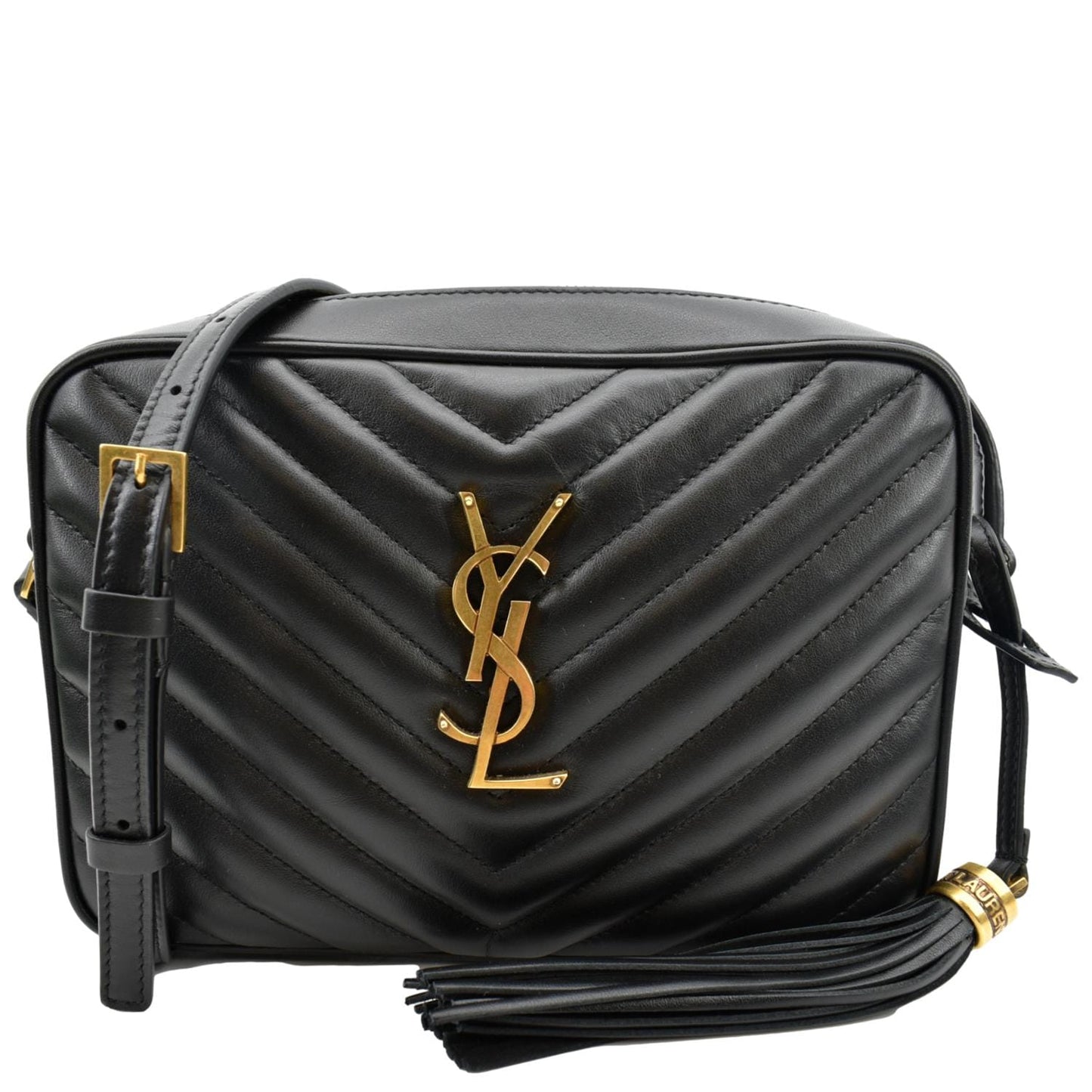 YSL Saint Laurent Yves Lou Chevron Camera Crossbody Bag Leather Black 3