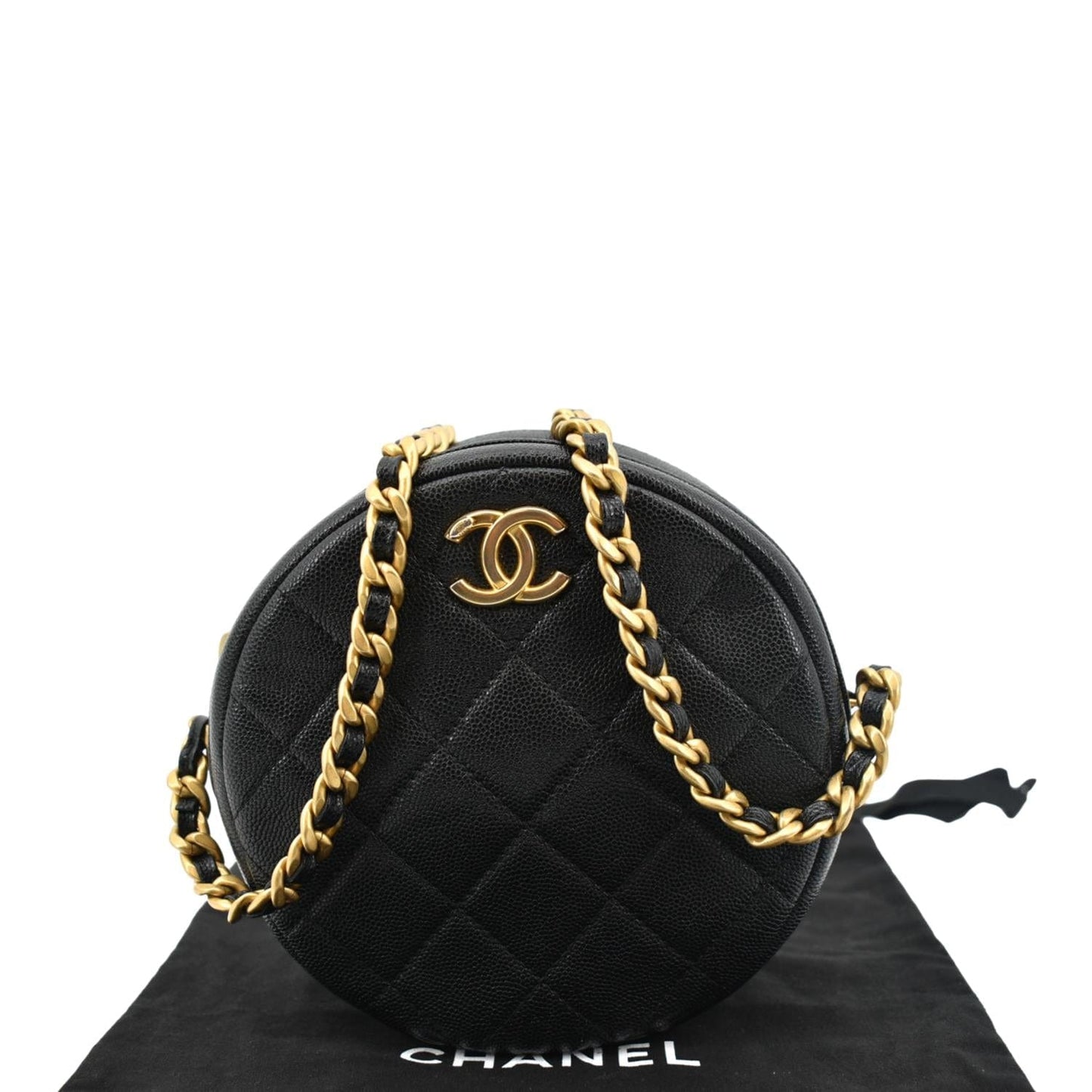 Chanel Round Quilted Caviar Leather Black Travel Bag