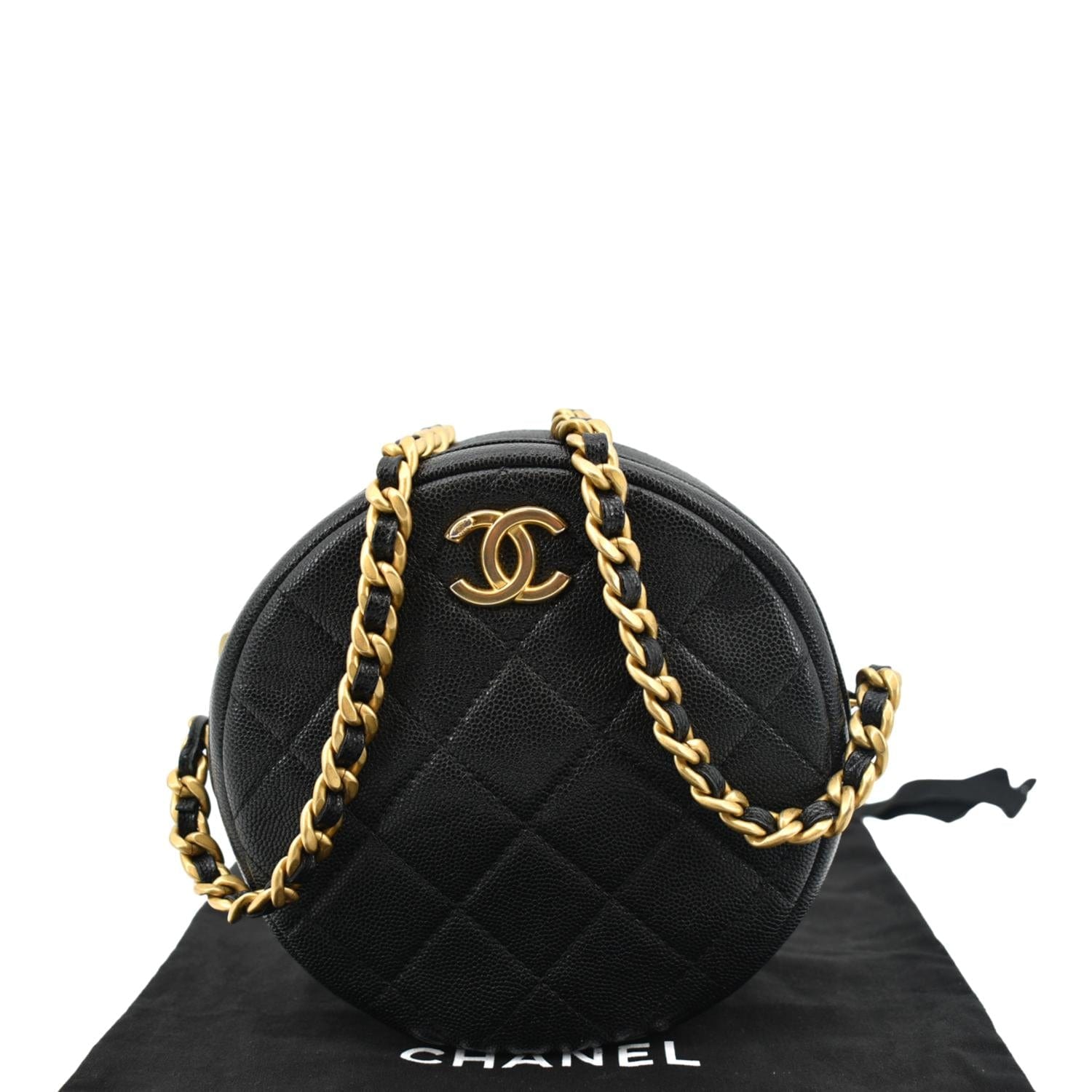 Chanel Round Quilted Caviar Leather Black Travel Bag