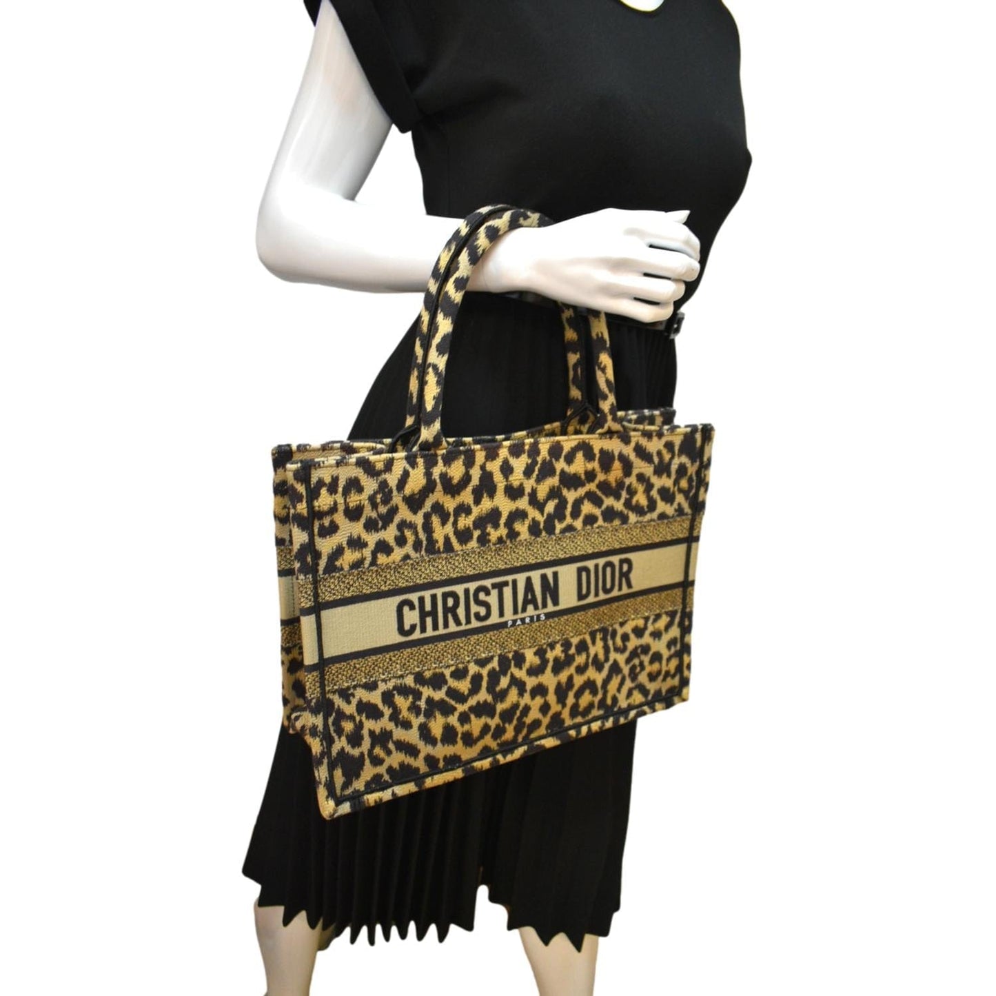 Dior Leopard Book Mizza Tote Bag Beige Medium Embroidered Book Tote Mm