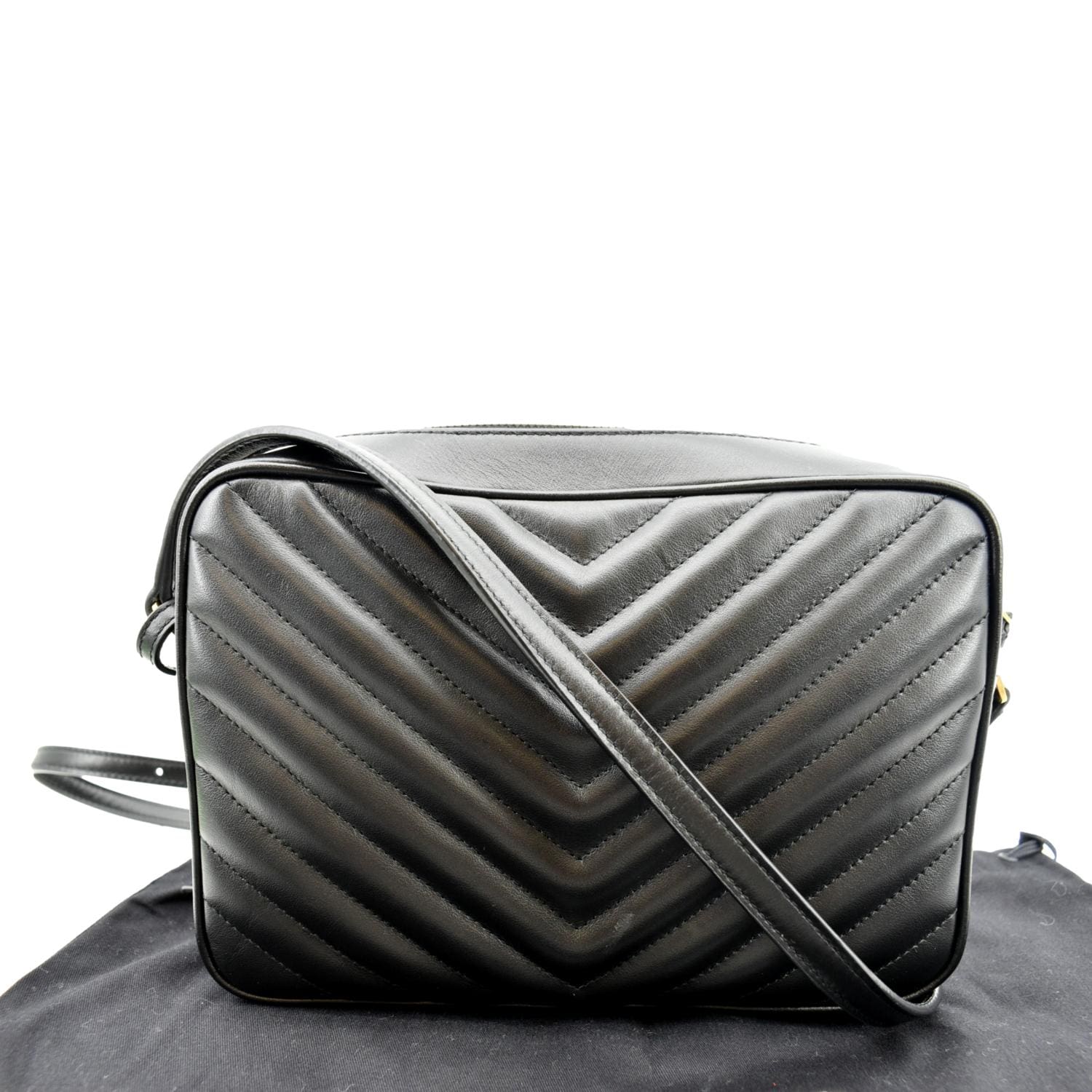 YSL Saint Laurent Yves Lou Chevron Camera Crossbody Bag Leather Black 3