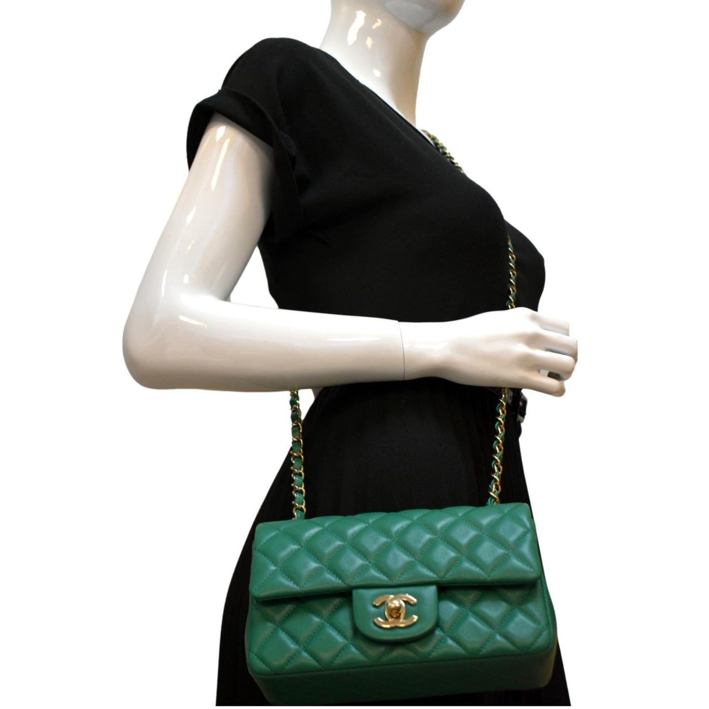 Chanel Rectangular Flap Quilted Leather Green Travel Bag