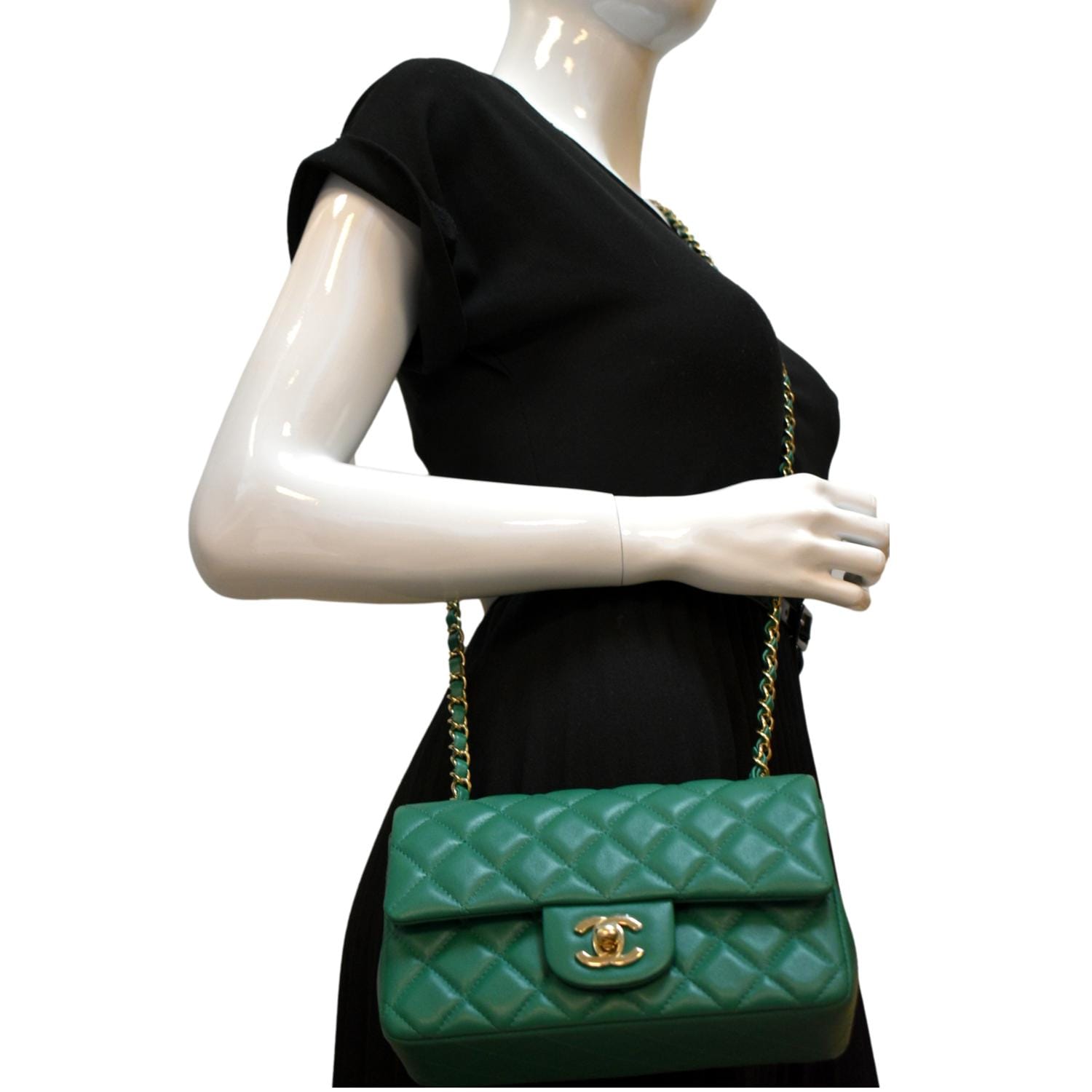 Chanel Rectangular Flap Quilted Leather Green Travel Bag