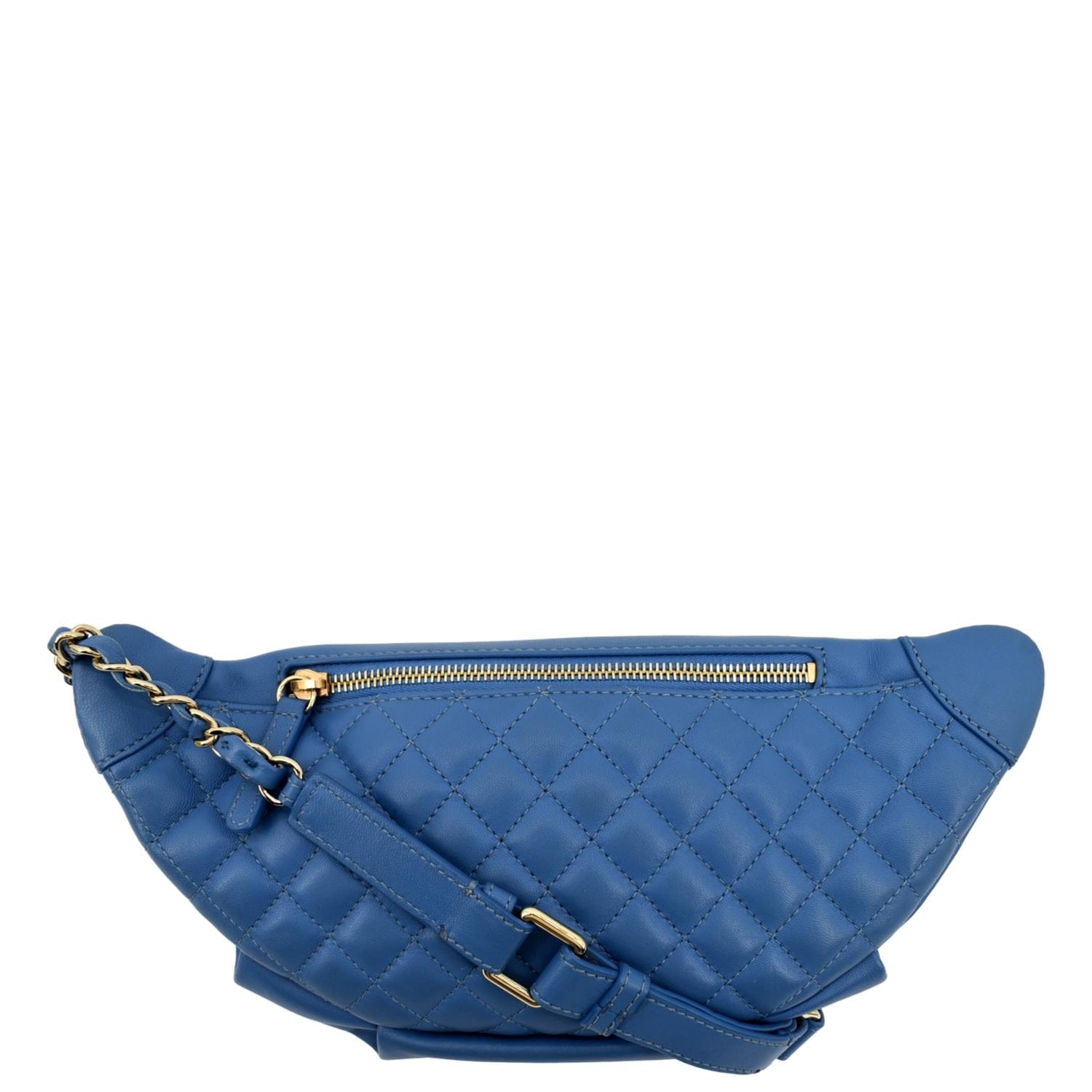Chanel Bi Classic Quilted Waist Leather Lambskin Blue Travel Bag