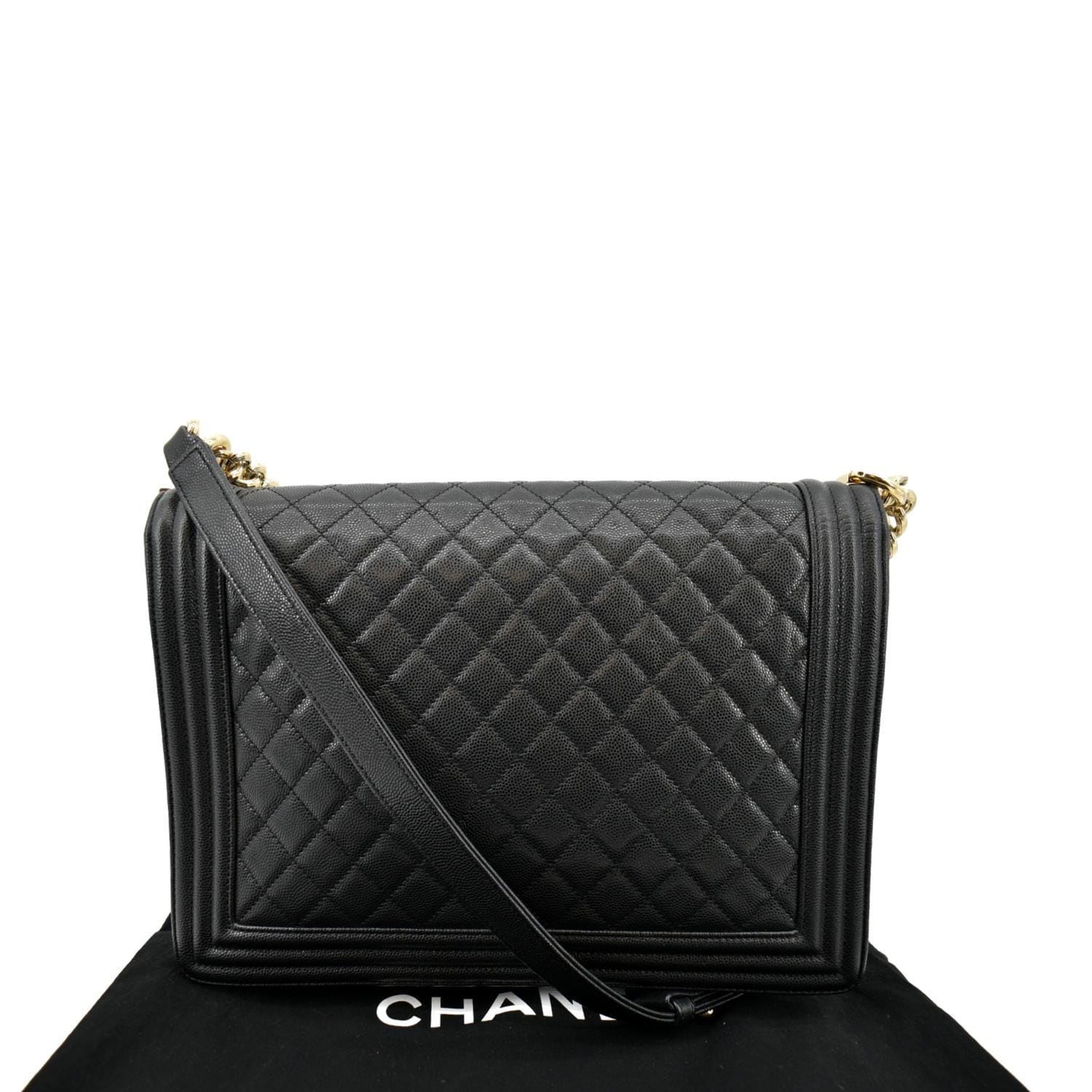 Chanel Boy Flap Caviar Leather Black Travel Bag Bag Large