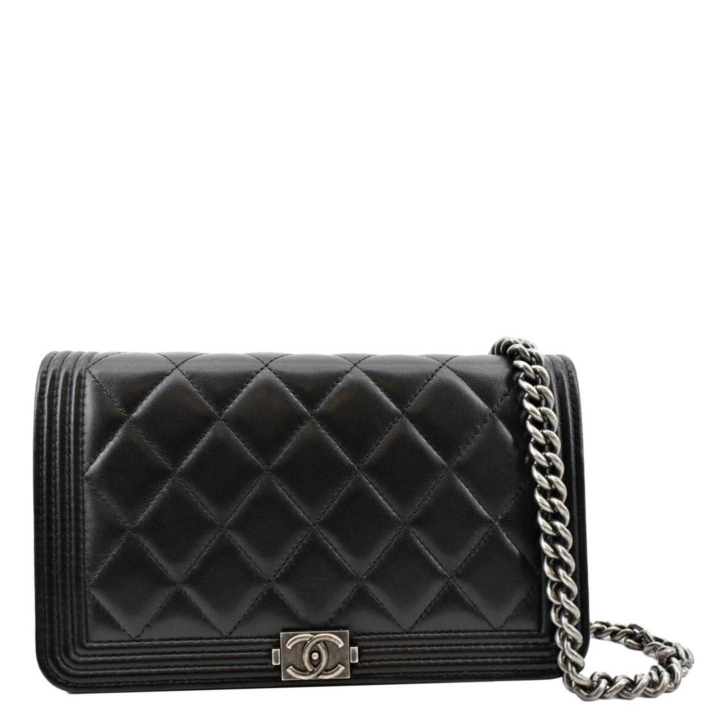 Chanel Boy Woc On Leather Lambskin Black Wallet Case