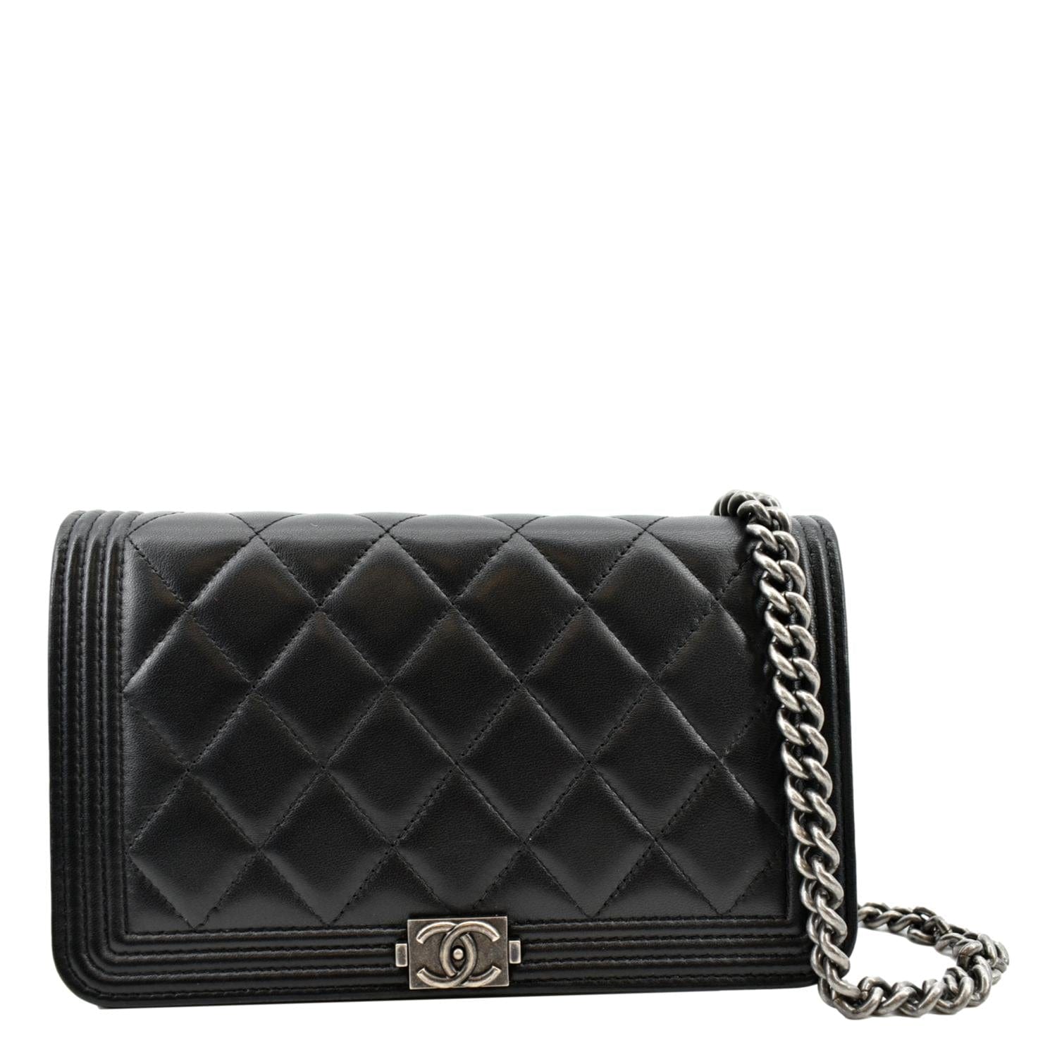 Chanel Boy Woc On Leather Lambskin Black Wallet Case