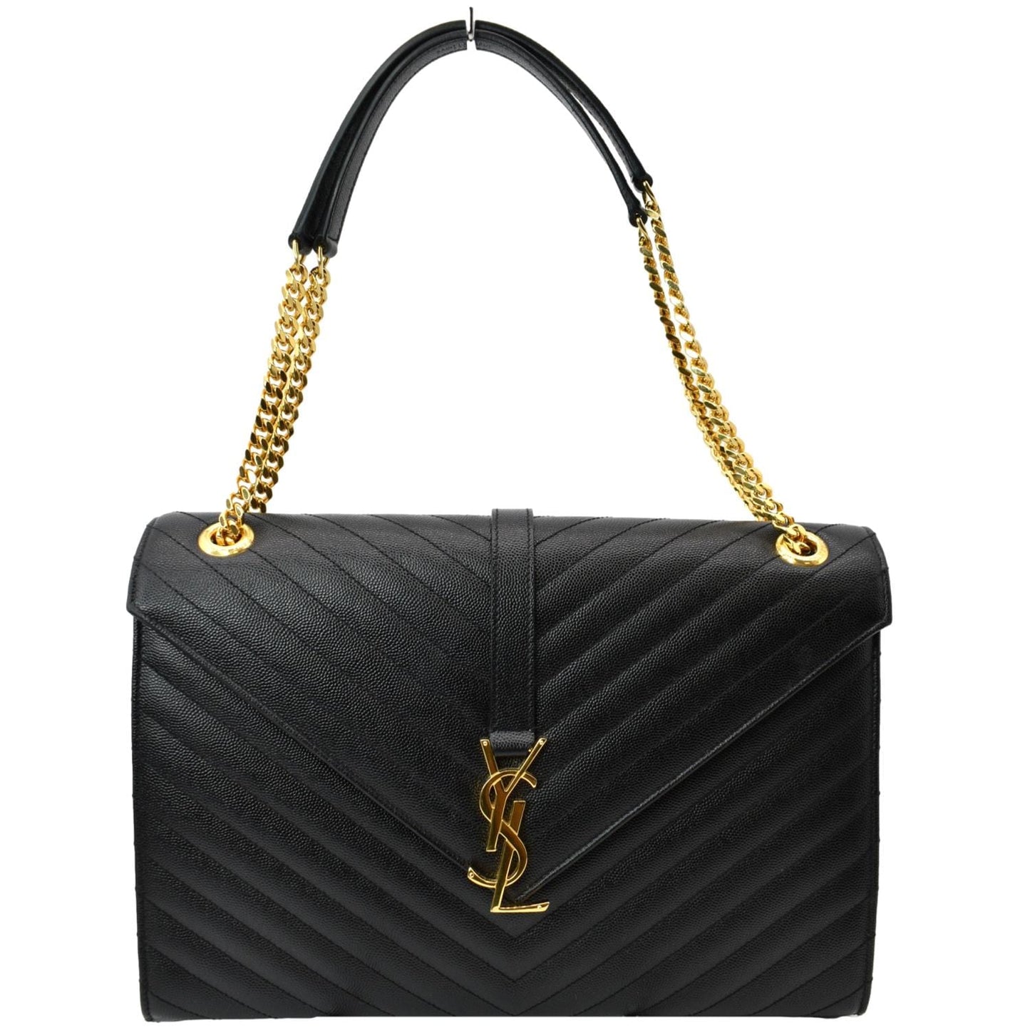 YSL Saint Laurent Yves Envelope Mix Grain De Poudre Shoulder Bag Matelasse Black Large