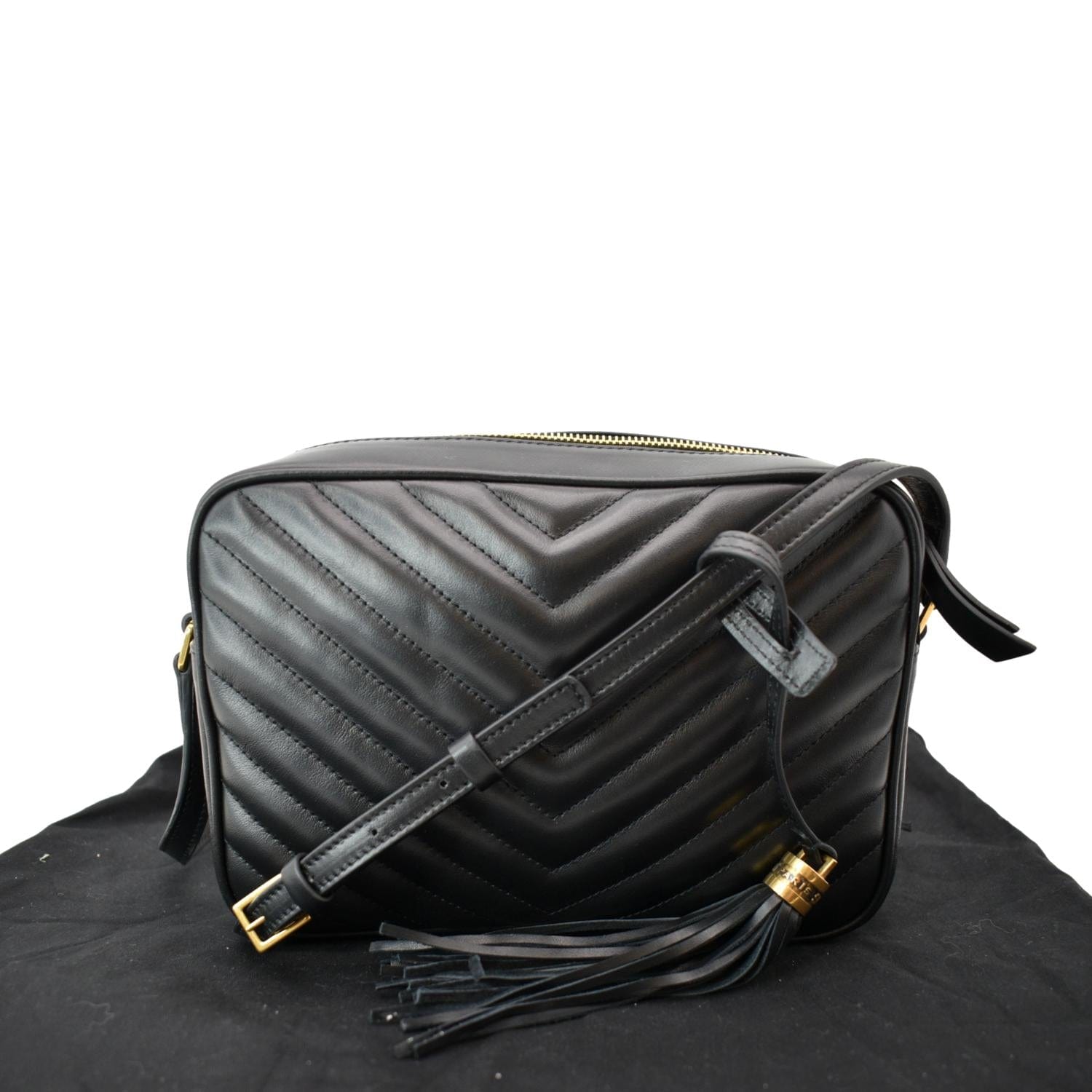 YSL Saint Laurent Yves Lou Chevron Camera Crossbody Bag Leather Black Lou Camera 1