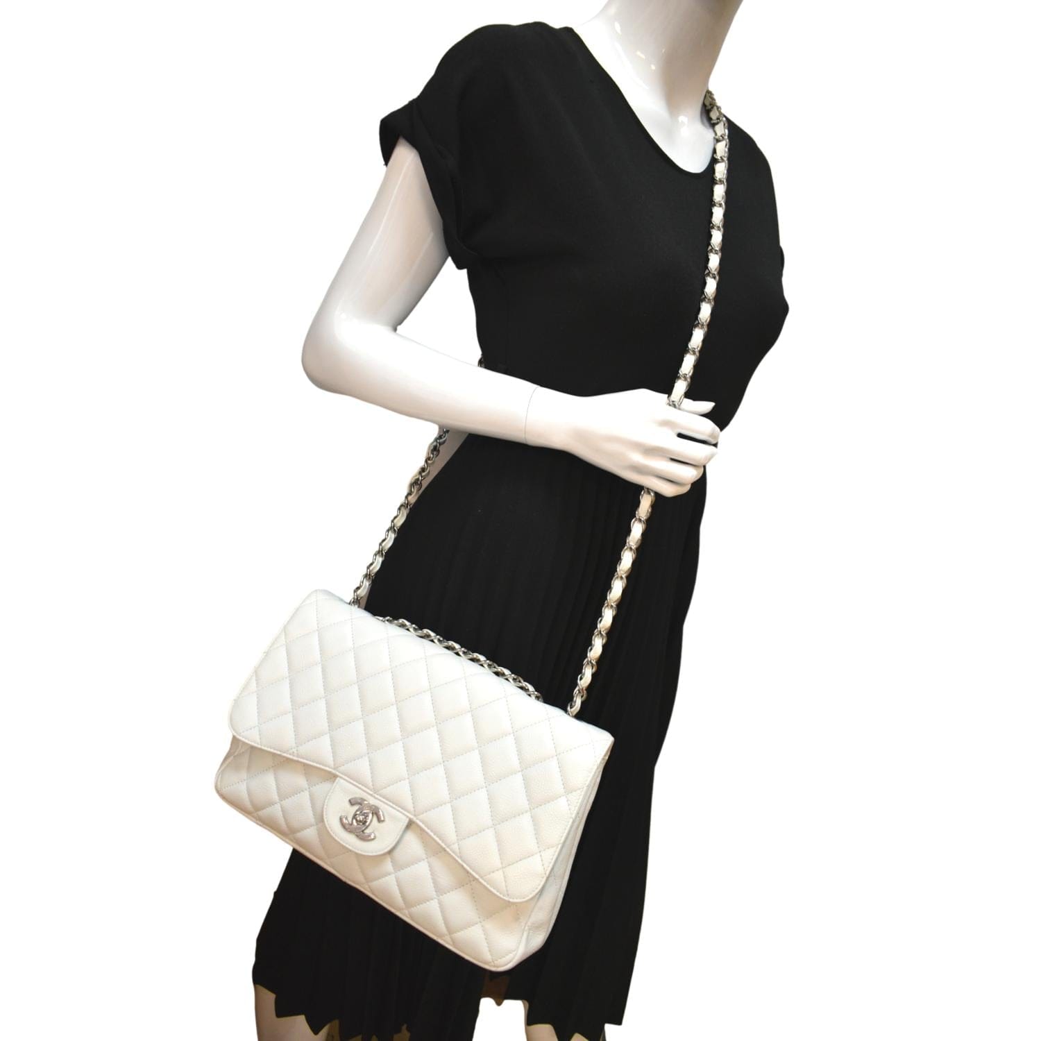 Chanel Classic Jumbo Flap Caviar - Leather White Travel Bag