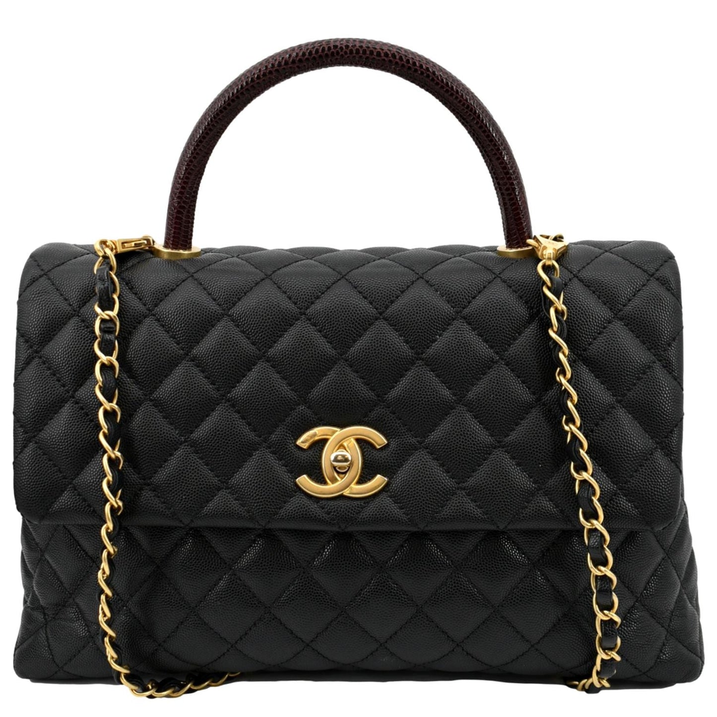 Chanel Coco Quilted Caviar Lizard Handle Black Travel Bag