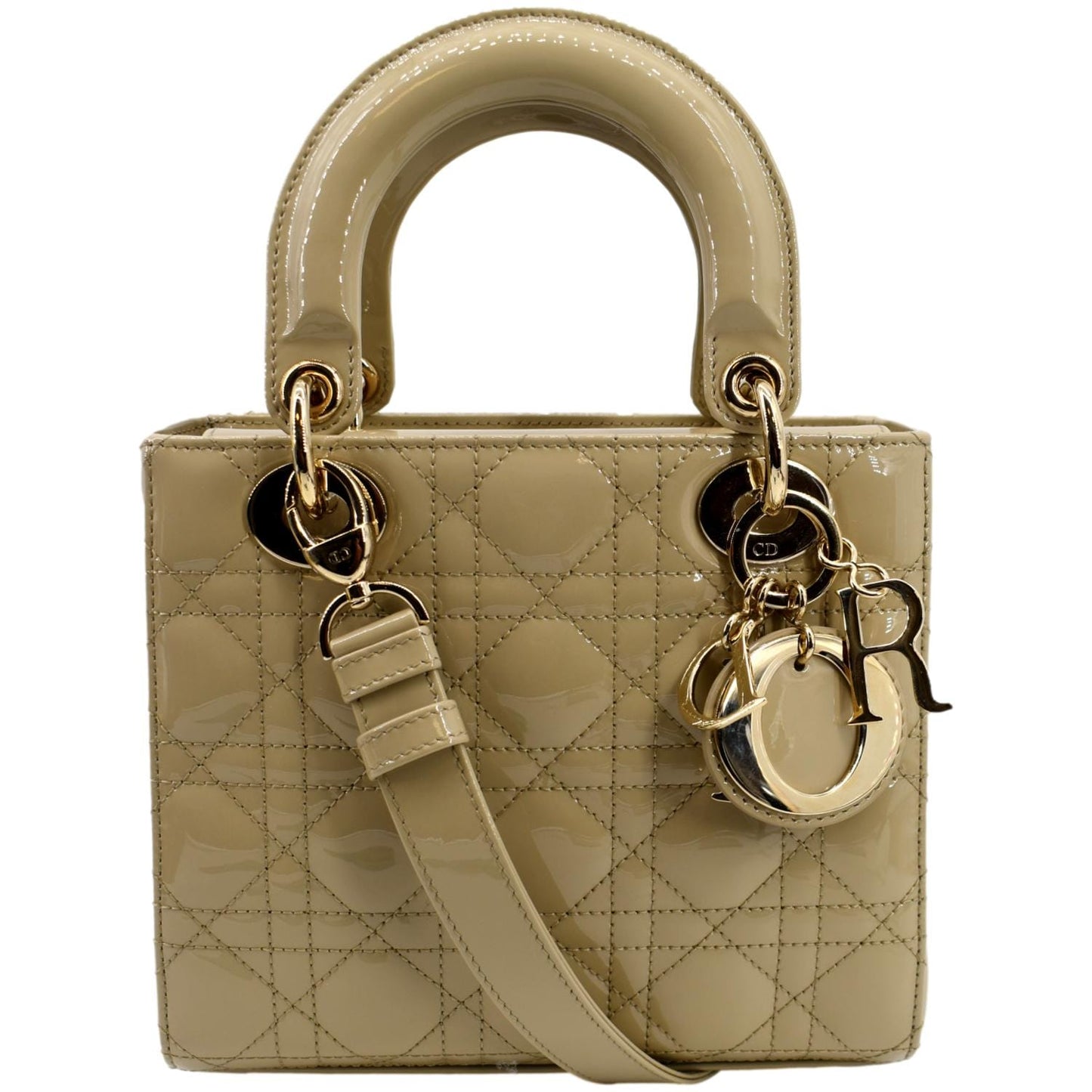 Dior Lady Shoulder Bag Leather Patent Beige