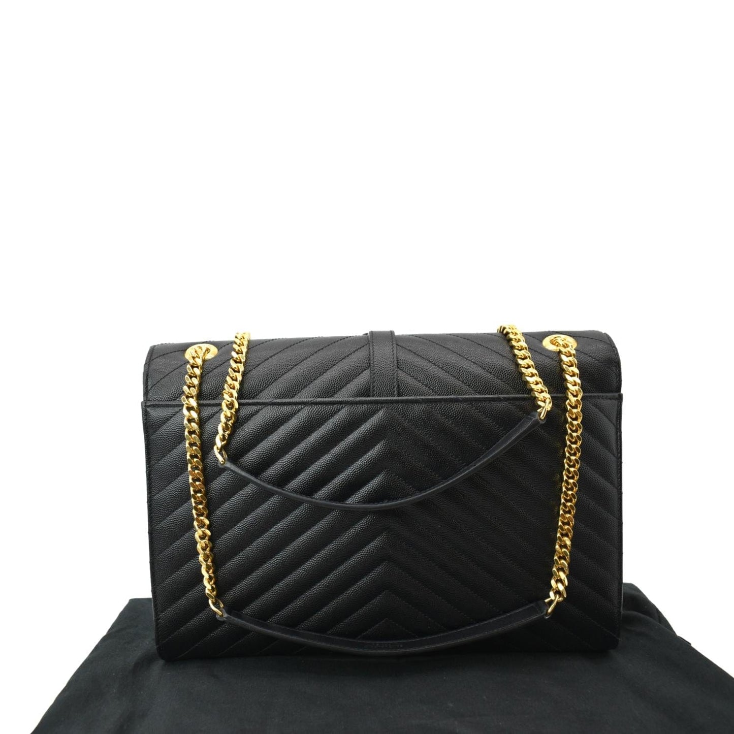YSL Saint Laurent Yves Envelope Mix Grain De Poudre Shoulder Bag Matelasse Black Large