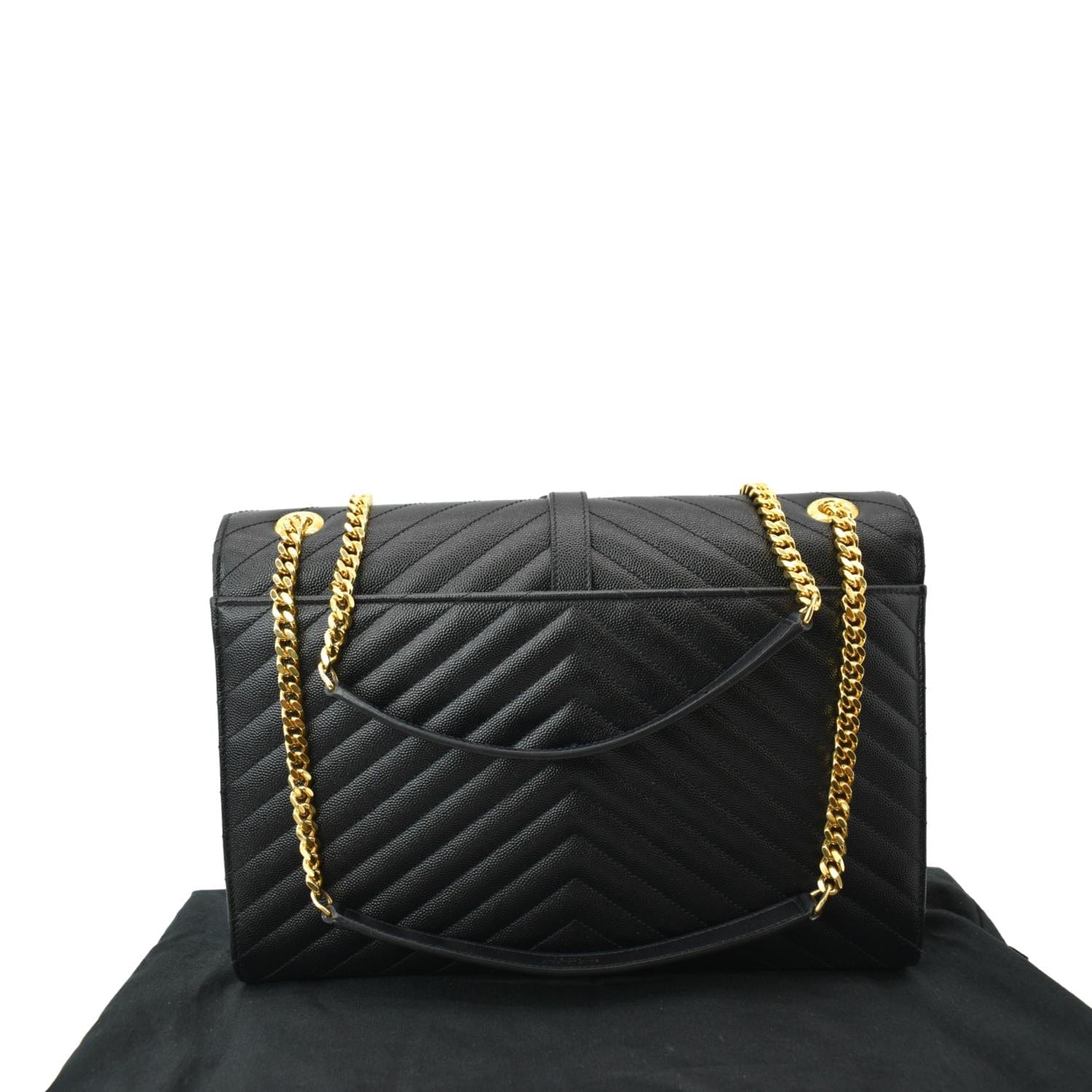 YSL Saint Laurent Yves Envelope Mix Grain De Poudre Shoulder Bag Matelasse Black Large