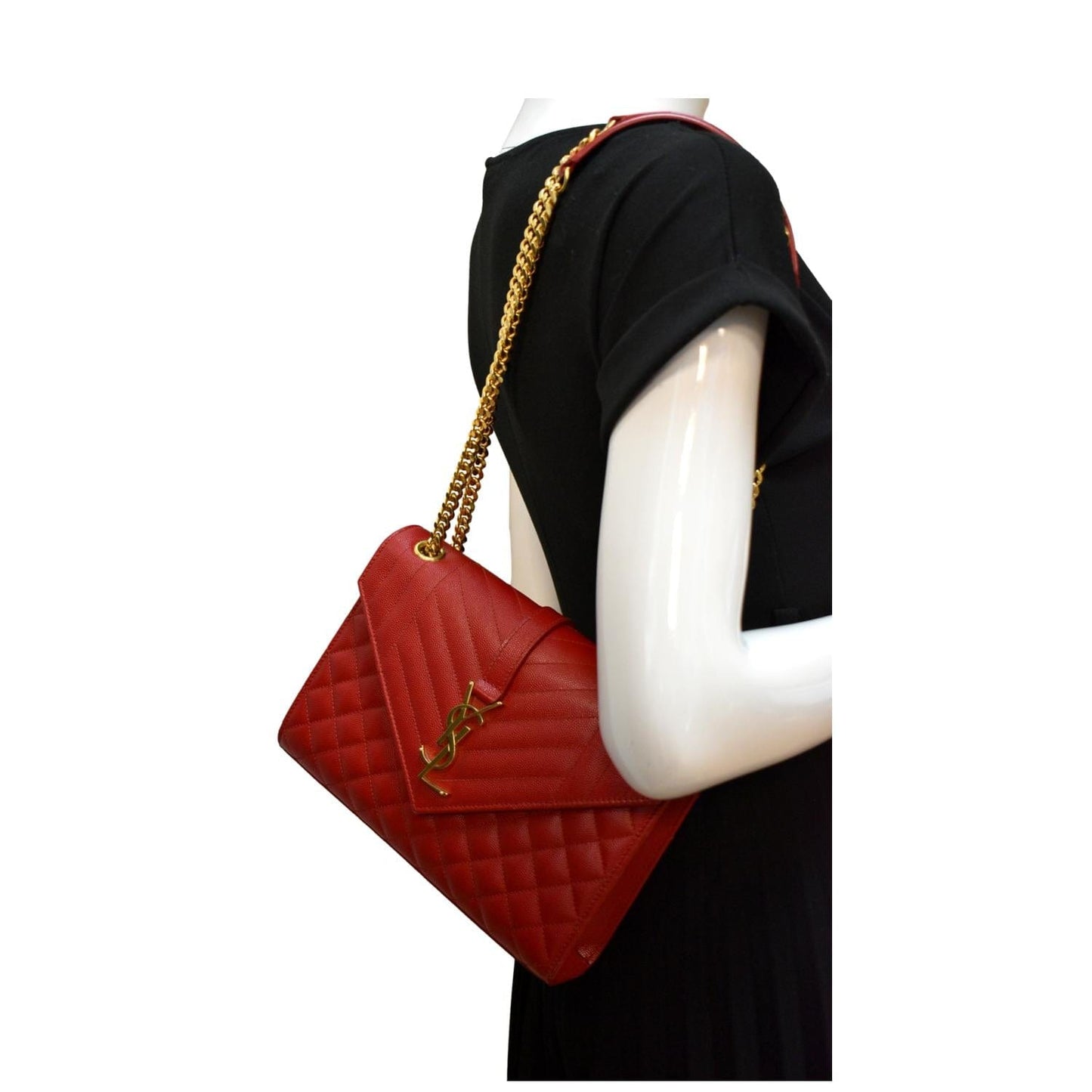 YSL Saint Laurent Saint Envelope Flap Shoulder Bag Leather Matelasse