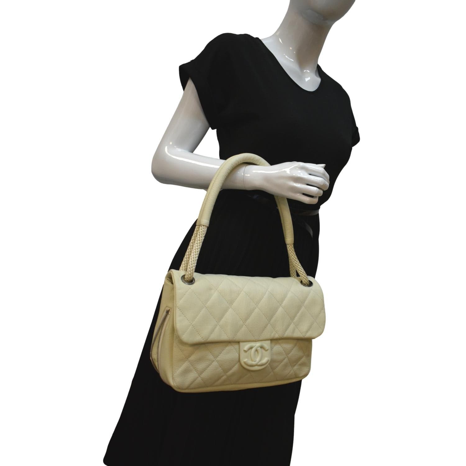 Chanel Rope Handle Flap Chevre Leather White Travel Bag