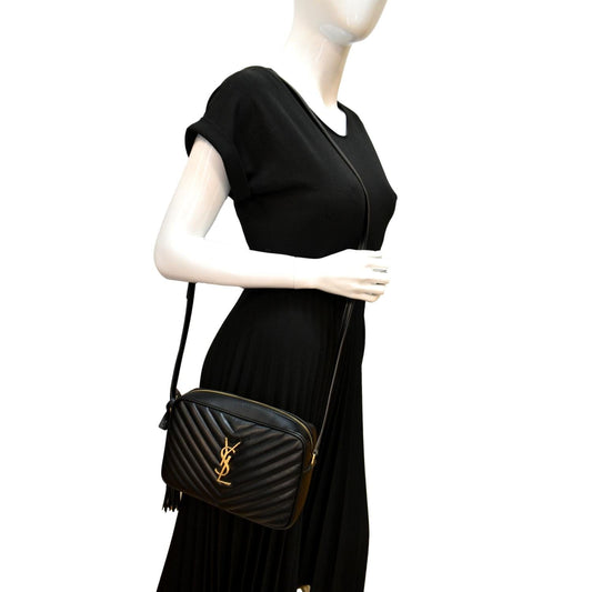 YSL Saint Laurent Yves Lou Chevron Camera Crossbody Bag Leather Black 3