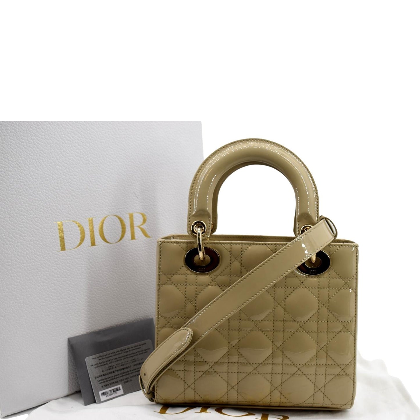 Dior Lady Patent Shoulder Bag Leather Beige