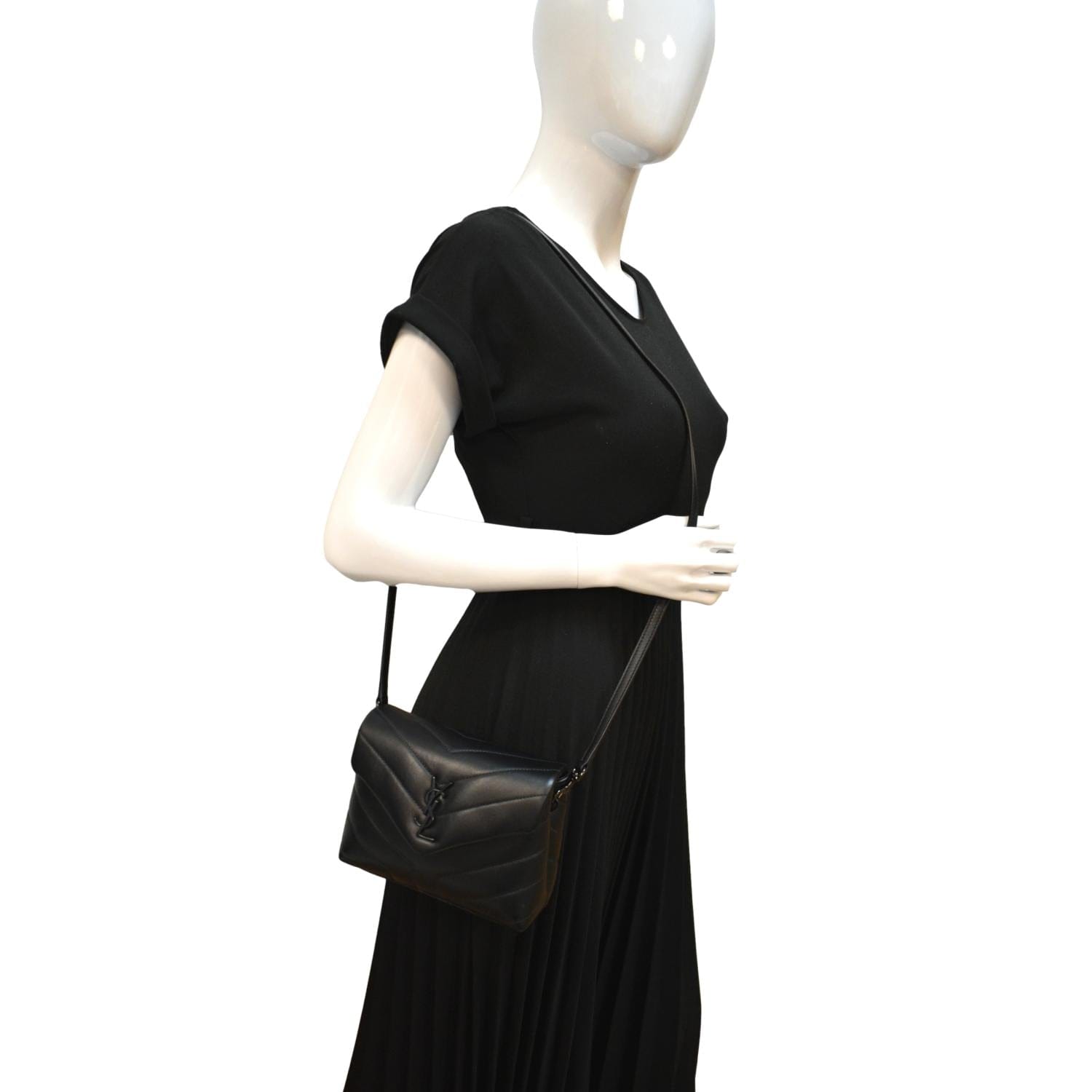YSL Saint Laurent Yves Loulou Crossbody Bag Leather Matelasse Black Laurent Toy Loulou