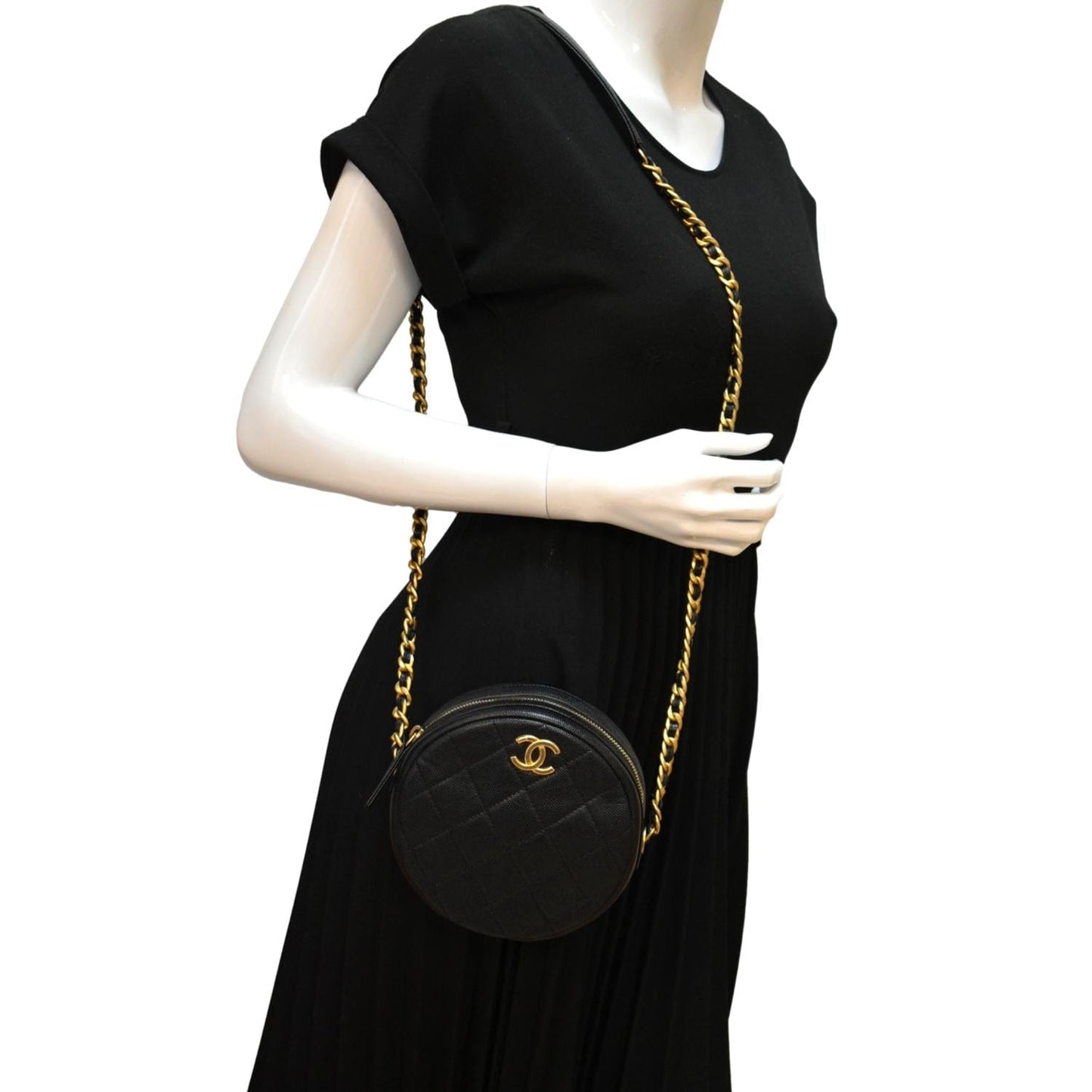 Chanel Round Quilted Caviar Leather Black Travel Bag