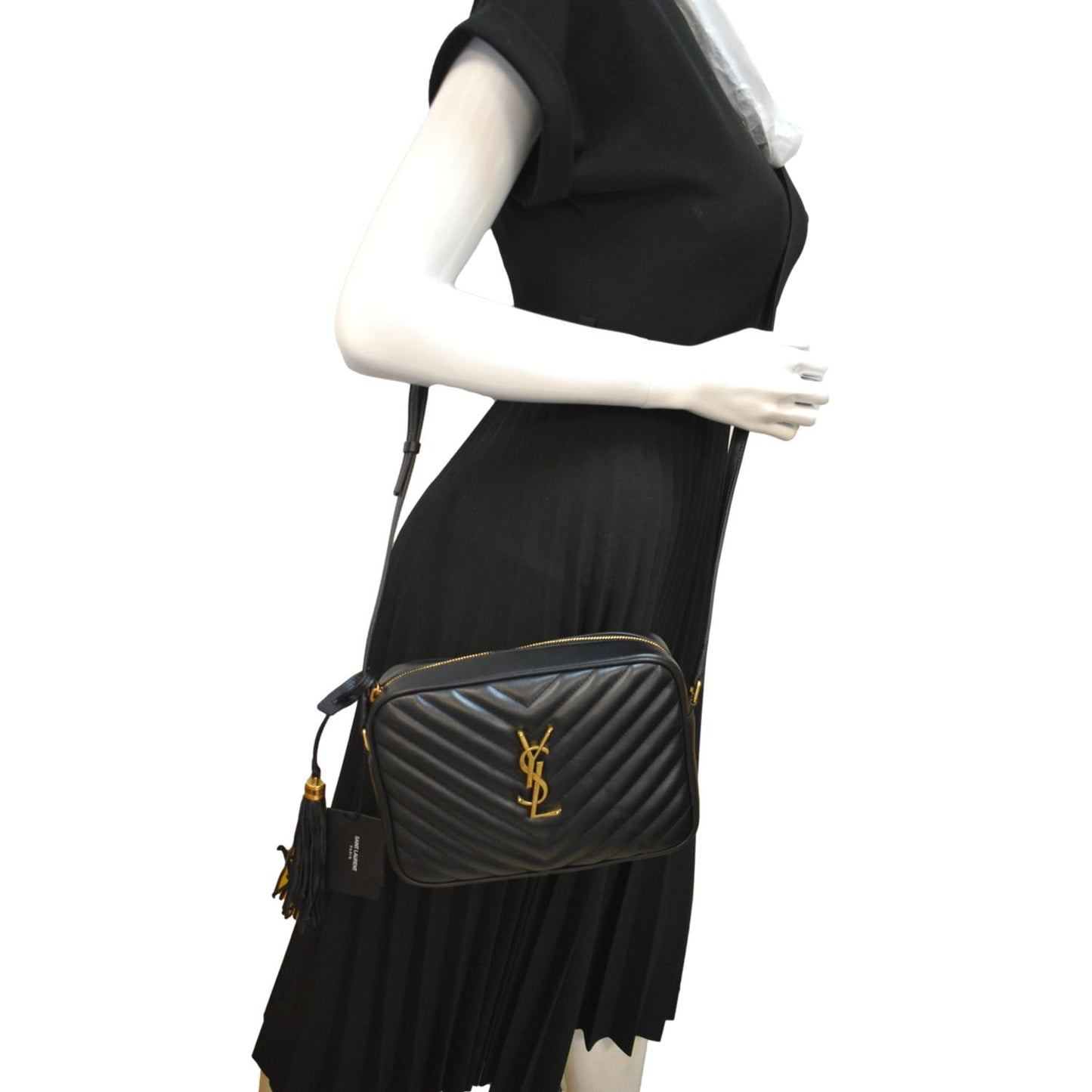 YSL Saint Laurent Yves Lou Chevron Camera Crossbody Bag Leather Black Lou Camera 1