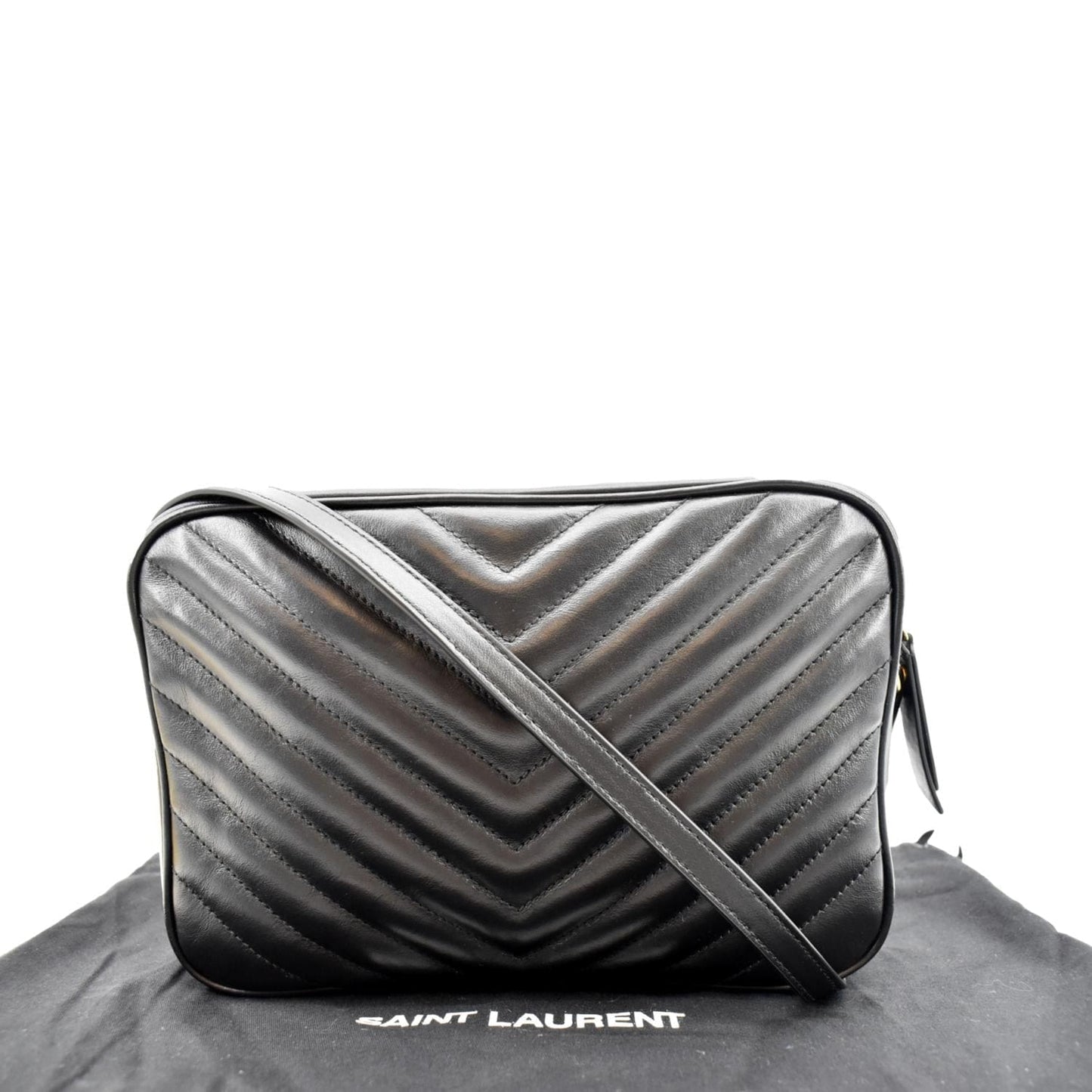 YSL Saint Laurent Yves Lou Camera Chevron Crossbody Bag Leather Black Laurent Camera Lou