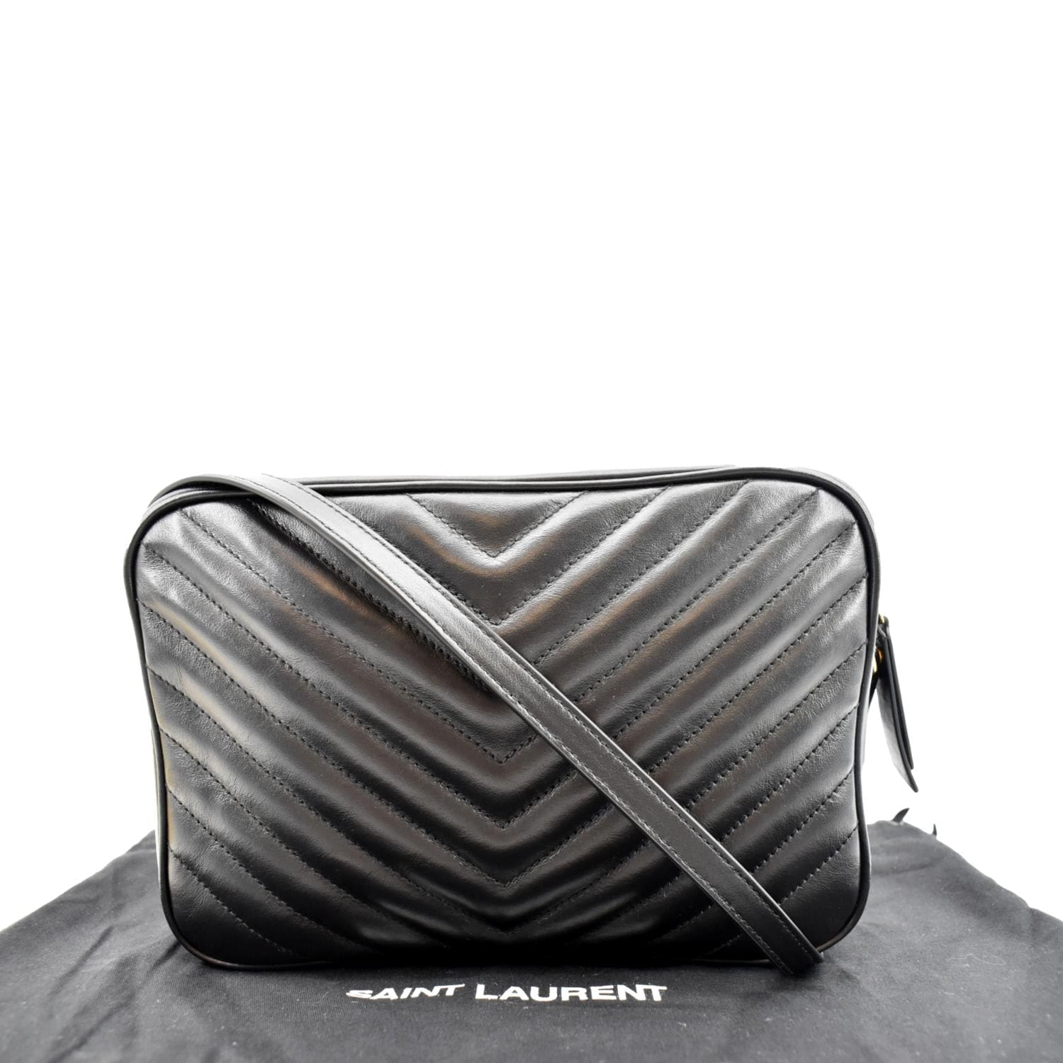 YSL Saint Laurent Yves Lou Camera Chevron Crossbody Bag Leather Black Laurent Camera Lou