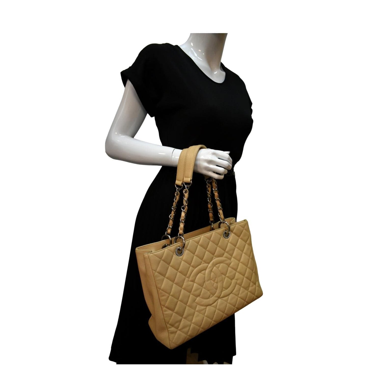 Chanel Grand Shopping Caviar GST Leather Beige Travel Bag