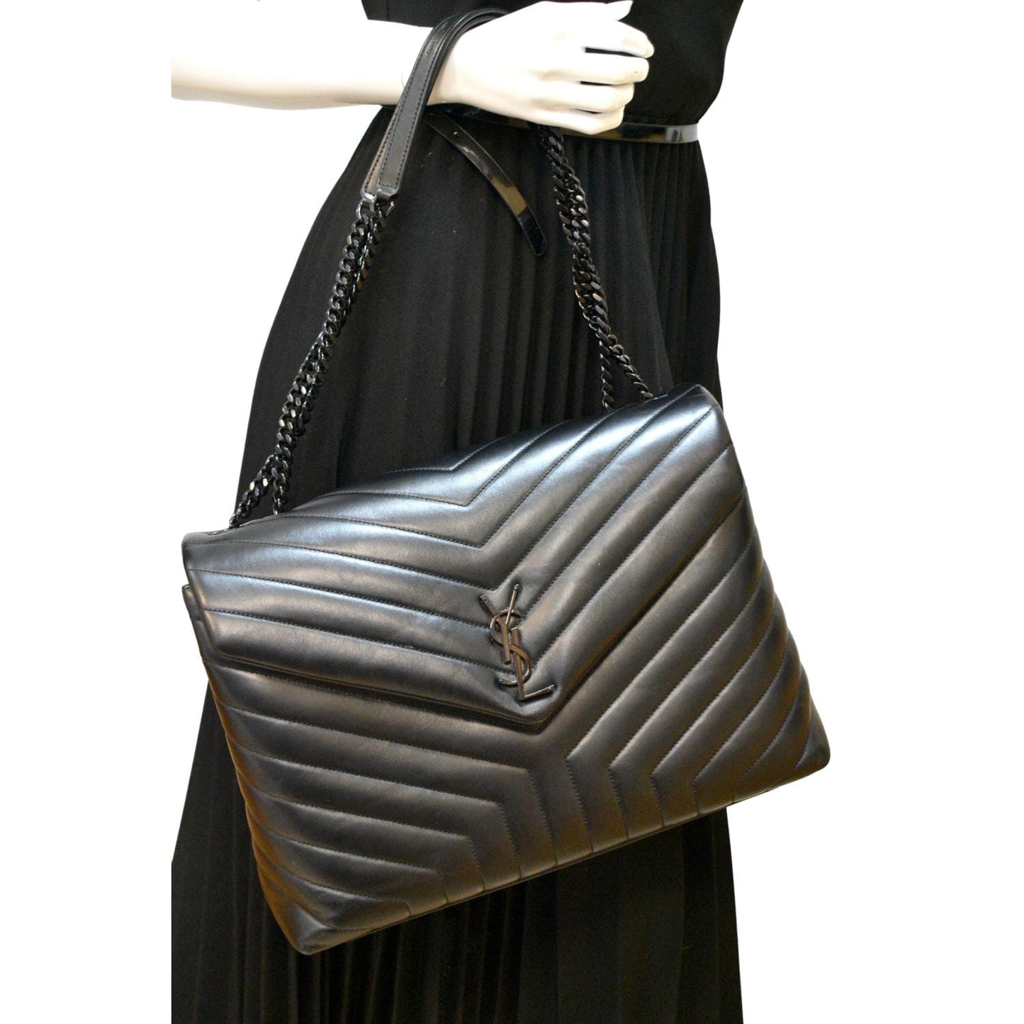 YSL Saint Laurent Saint Large Loulou Chain Shoulder Bag Leather Matelasse