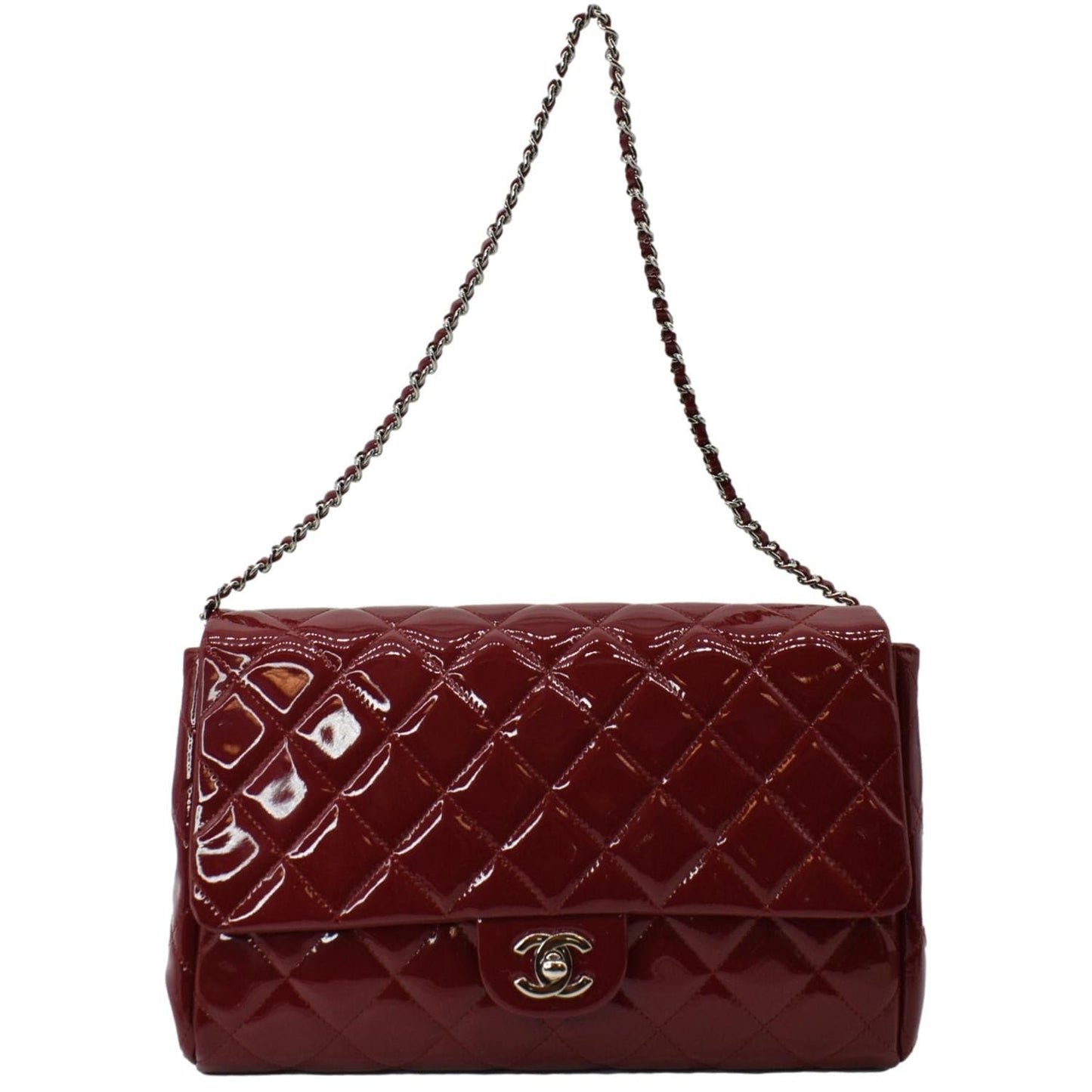 Chanel Classic Flap Quilted Patent Leather Red Travel Bag