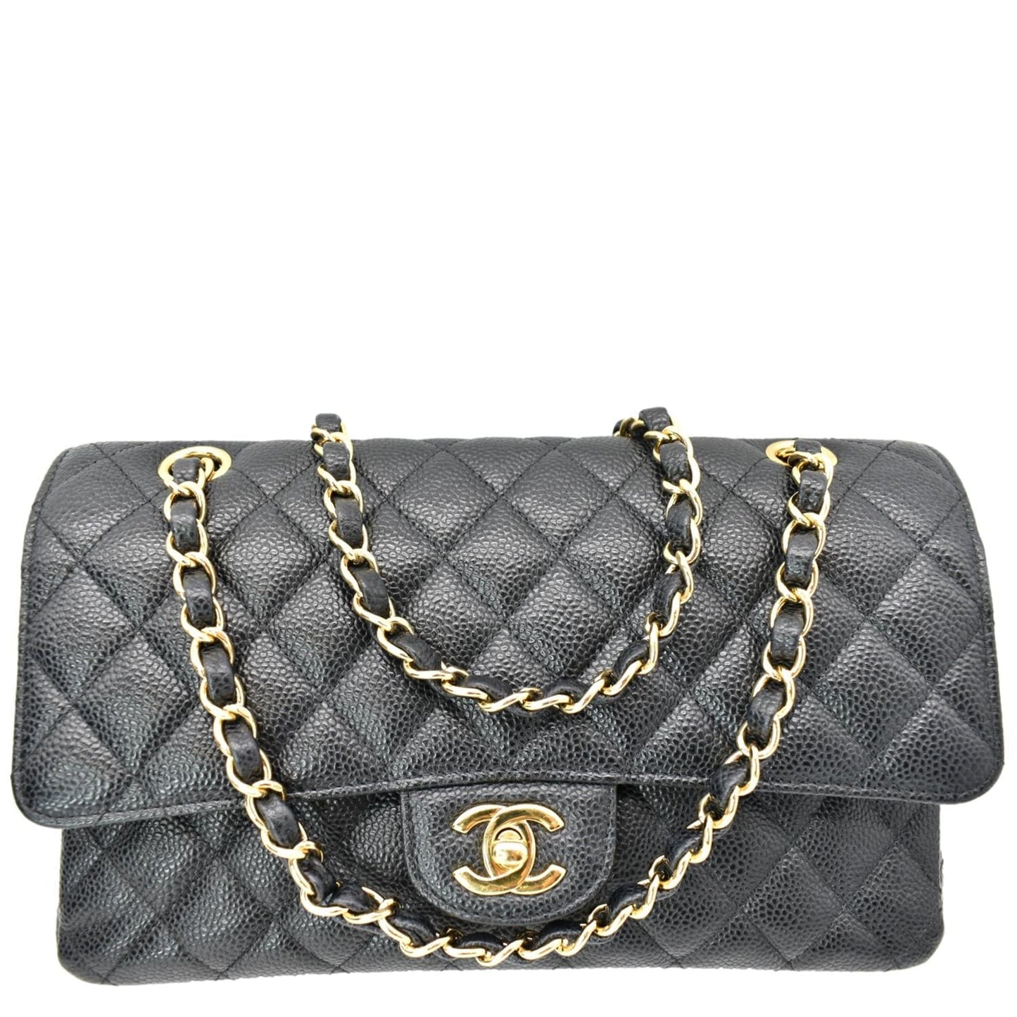 Chanel Classic Double Flap Caviar Leather Black Travel Bag Flap 2