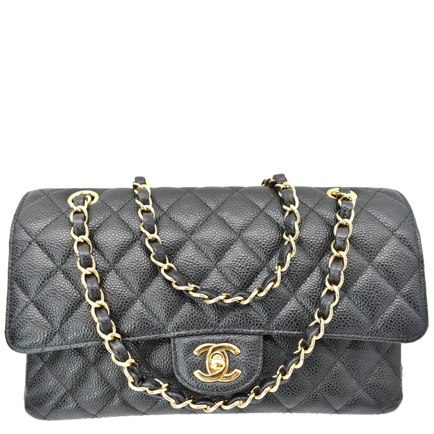 Chanel Classic Double Flap Caviar Leather Black Travel Bag Flap 2
