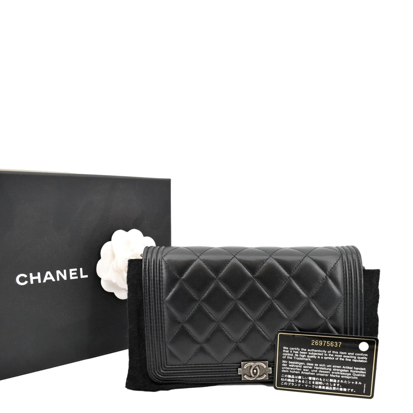 Chanel Boy Woc On Leather Lambskin Black Wallet Case