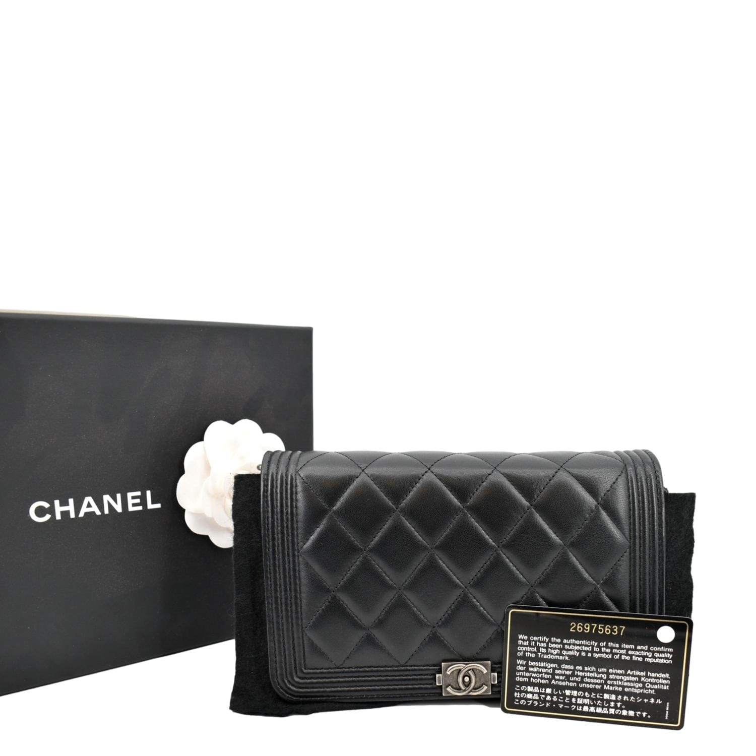 Chanel Boy Woc On Leather Lambskin Black Wallet Case