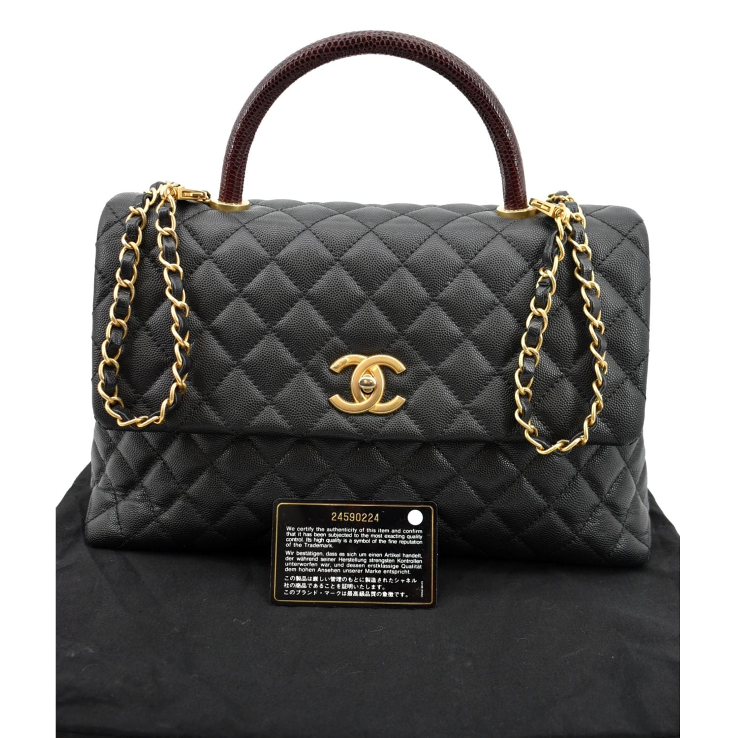 Chanel Coco Quilted Caviar Lizard Handle Black Travel Bag