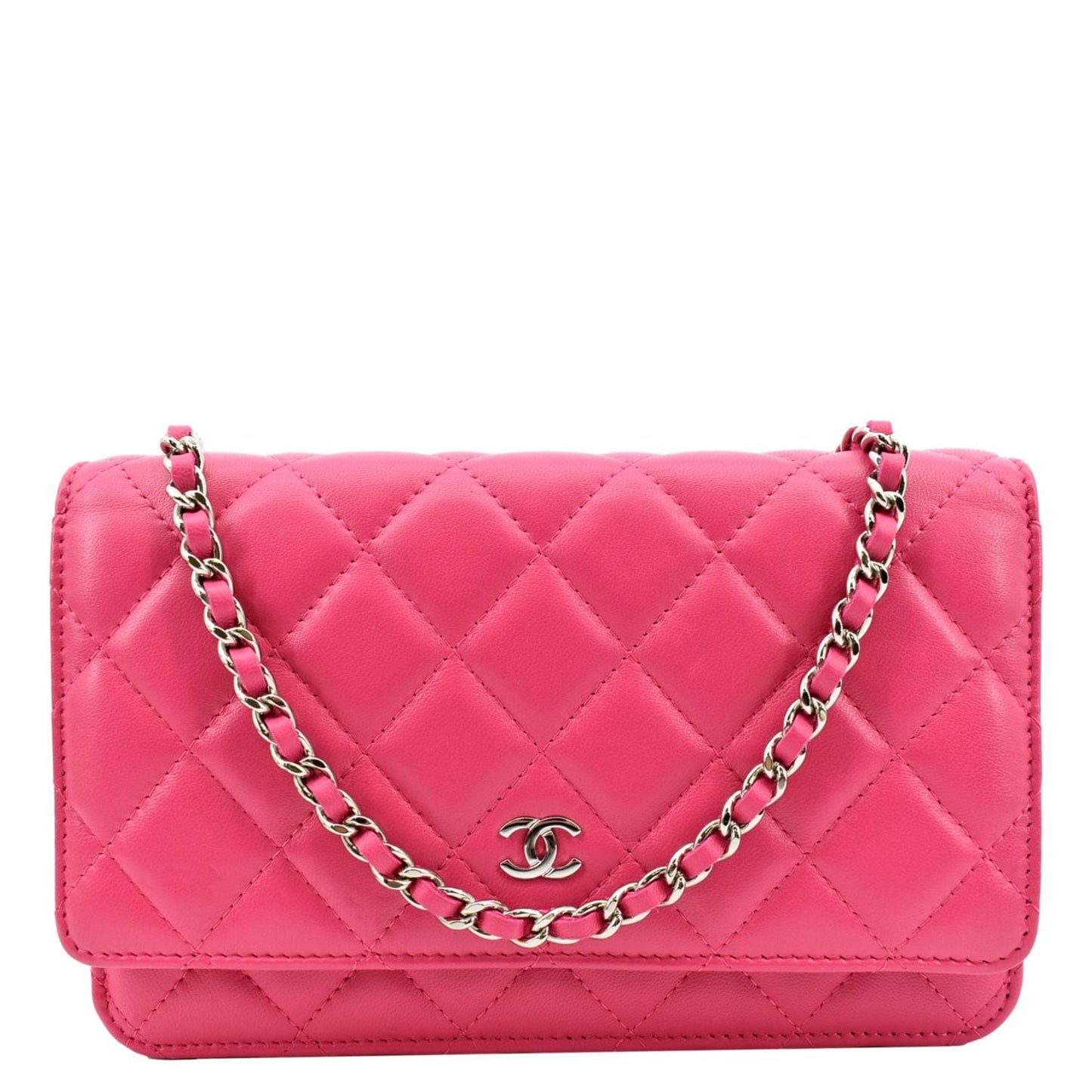 Chanel WOC Quilted Fuchsia Leather Pink Wallet Case